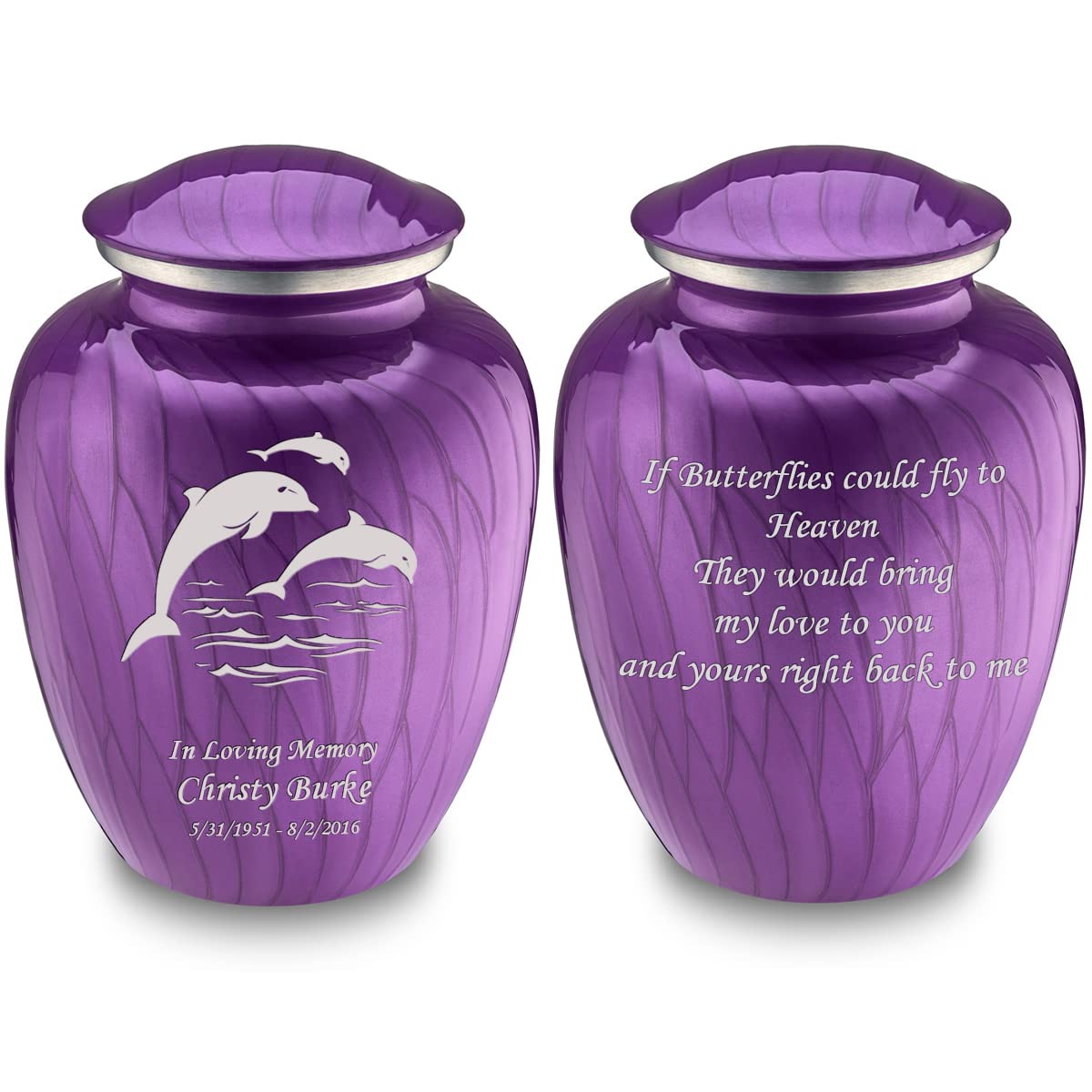 Personalized Dolphin Cremation Urn for Human Ashes - Large Pearl Purple Funeral Urn for Adults with Double Side Engraving (Holds 200 lbs) - Perfect for Memorial Services & Home Display