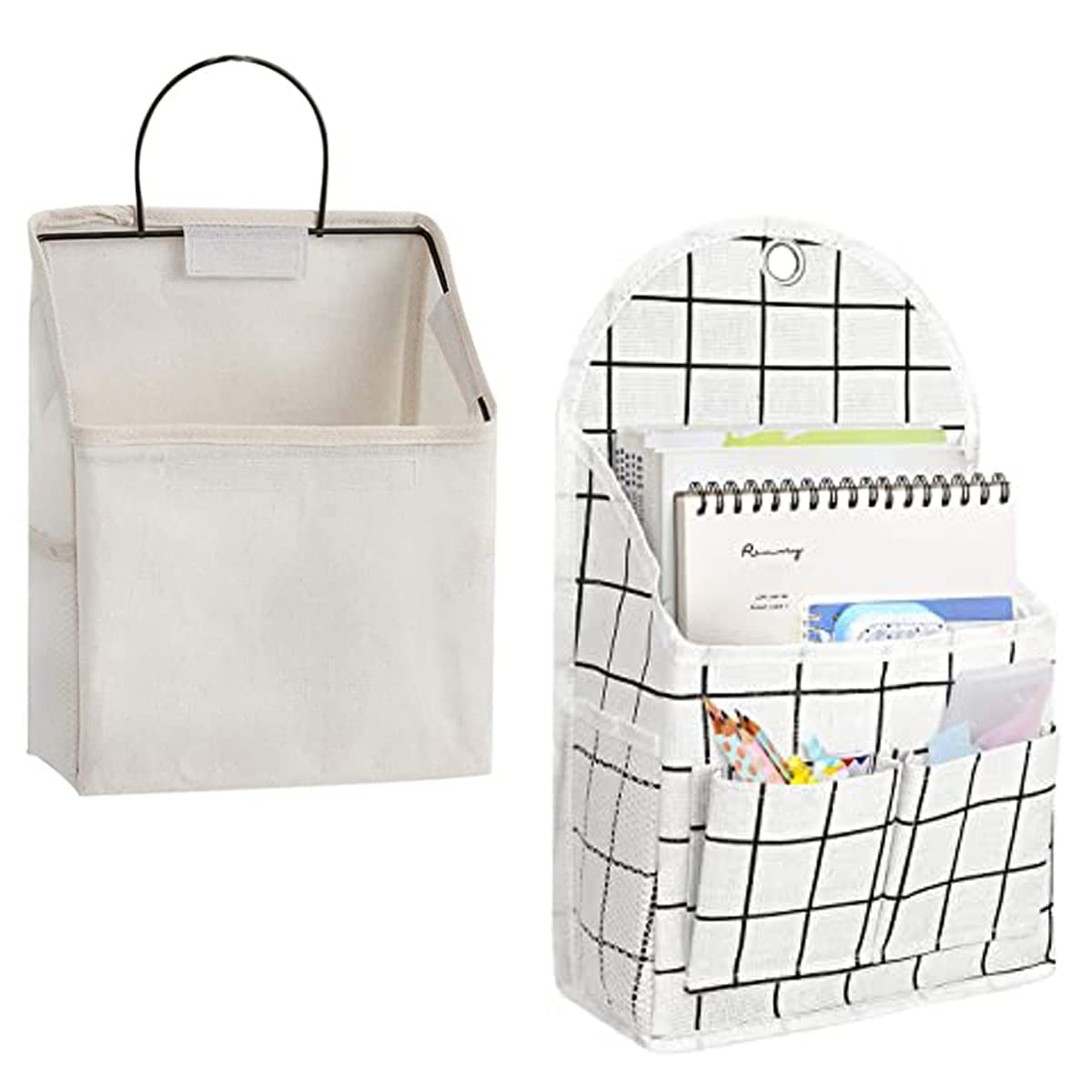 2 Pack Minimalist Cotton Linen Wall Hanging Storage Organizer - Chic Basket for Bathroom, Bedroom & Nursery Organization | Space-Saving Home Decor Solution