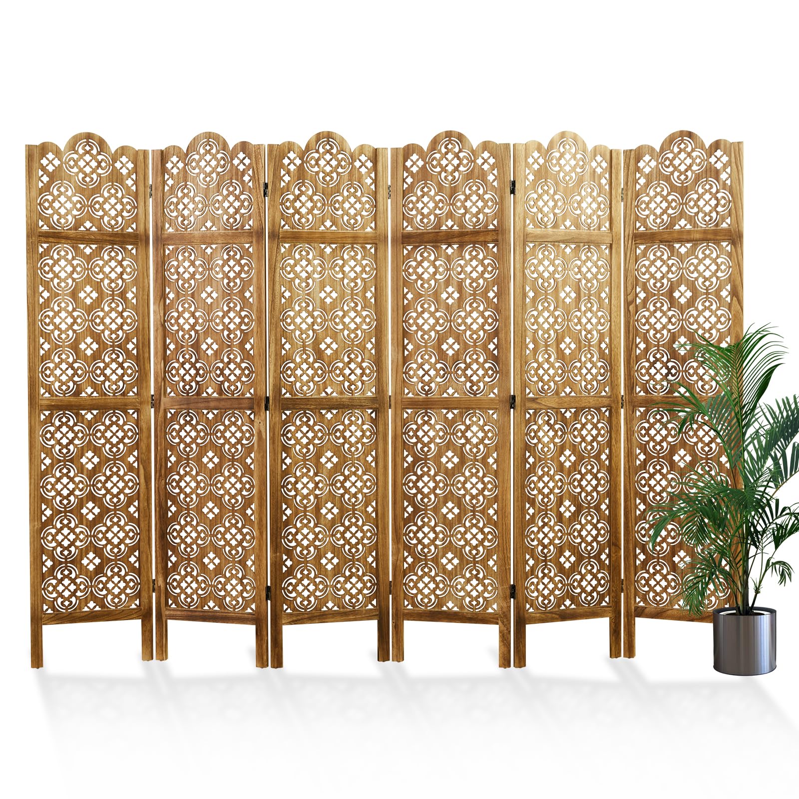 5.75Ft Wooden Room Divider - Hand Carved Folding Partition Screen for Home, Office, Garden & Terrace - 6 Panel Portable Privacy Screen (Antique Brown) | Perfect for Creating Private Spaces, Home Decor, and Room Separation