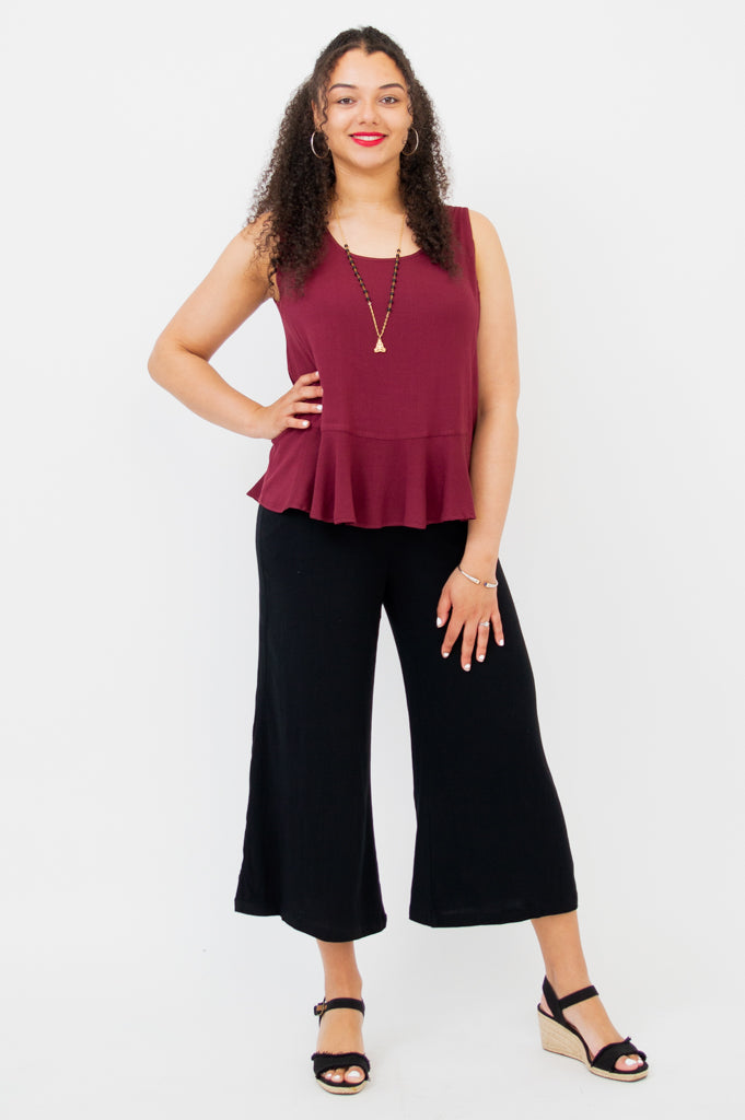 Ginny Tank Top - Burgundy Linen Bamboo Blend Women's Casual Shirt - Perfect for Summer Outfits, Beachwear & Layering