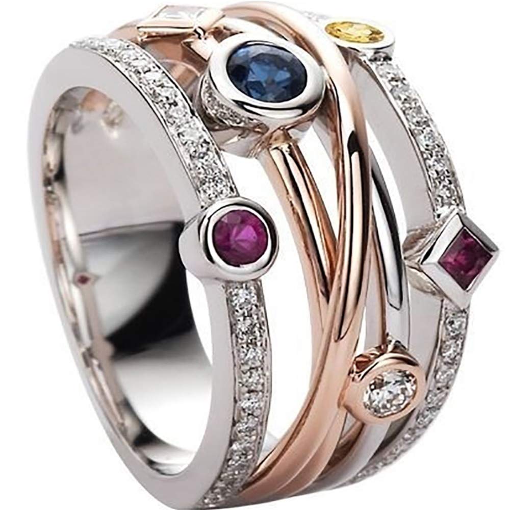 925 Sterling Silver Full Diamond Cross Ring for Women - Colorful Cubic Zirconia Geometric Gemstone Eternity Band, Shiny Multi Row Engagement Wedding Ring | Perfect for Valentine's Day, Anniversary Gifts & Everyday Fashion Jewelry