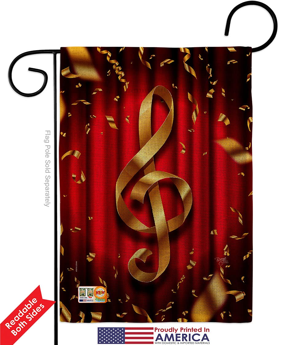 Music Clef Burlap Garden Flag Set with Stand - Perfect for Yard & Home Decor