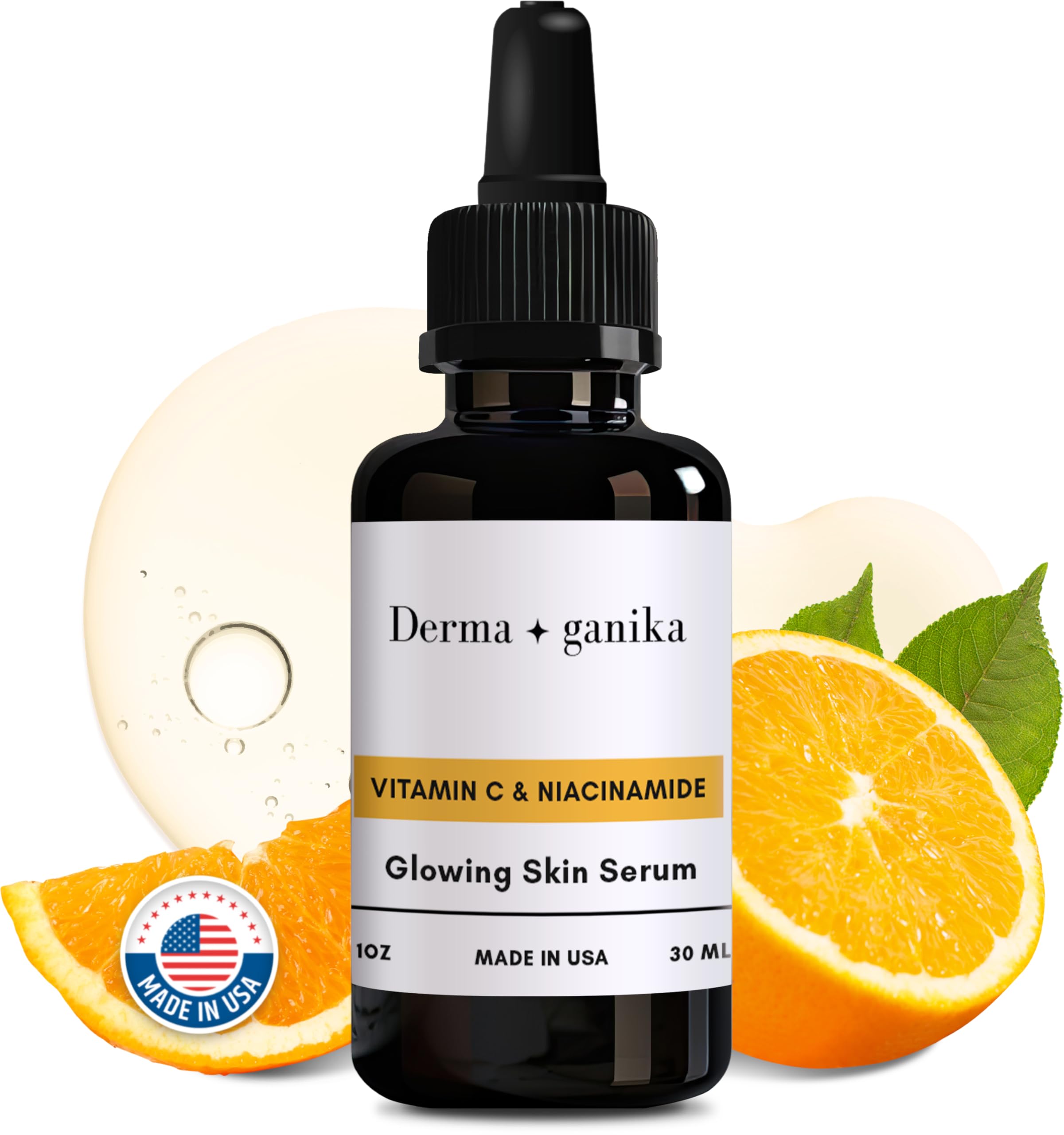 Derma Ganika Vitamin C & Niacinamide Serum for Face - USA Made Brightening & Anti-Aging Serum | Boosts Collagen, Evens Skin Tone, Reduces Dark Spots & Hyperpigmentation | Perfect for Daily Skincare Routine & Nighttime Use