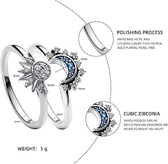 Sun and Moon Couple Rings for Women & Men - Romantic Rhinestone Matching Jewelry Set - Perfect for Valentine's Day, Anniversary, Wedding, and Engagement Gifts