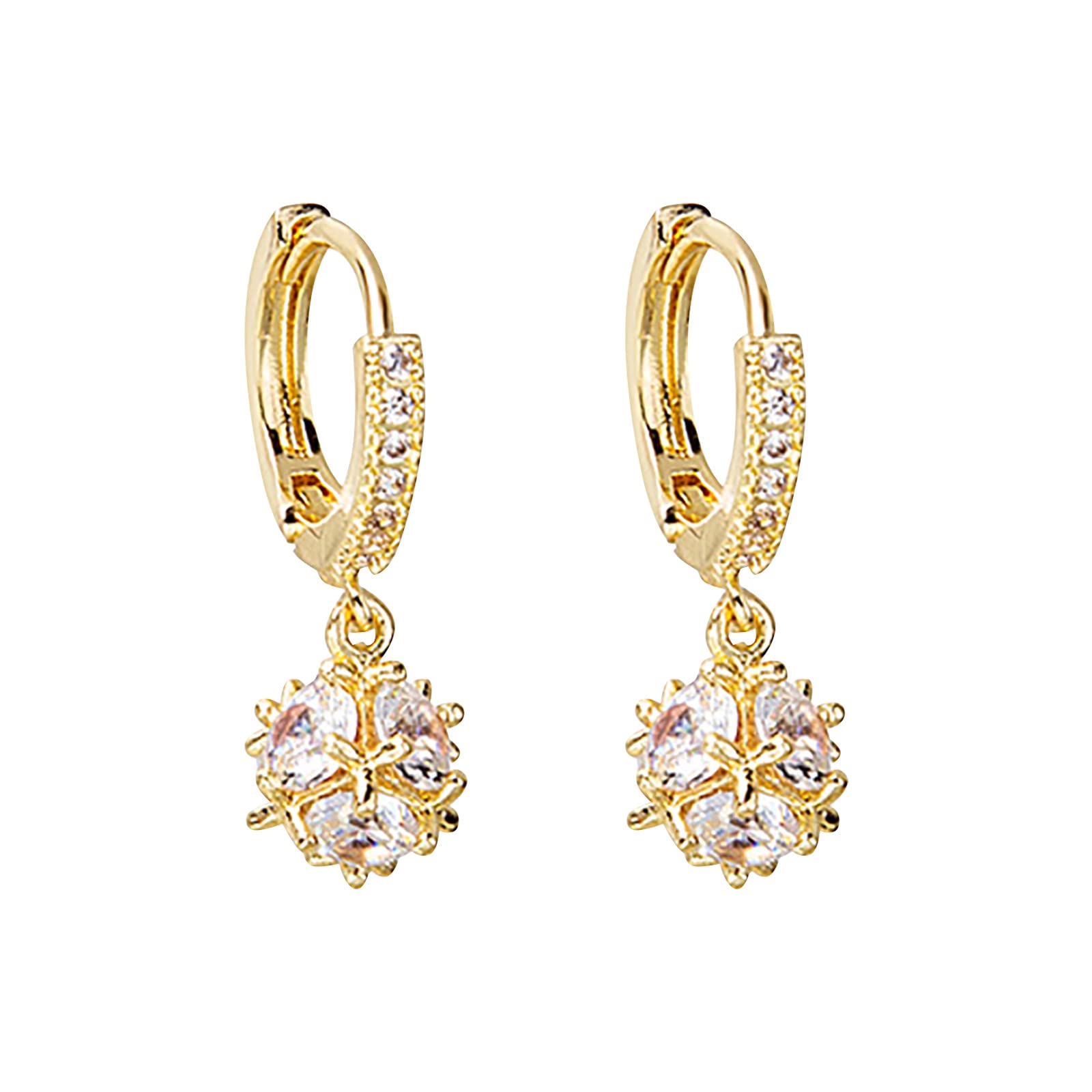 Moon Dangle Earrings - Small Gold Ball Micro Set with Zirconia - Elegant Jewelry for Birthday, Proposal, Wedding & Engagement Parties - Perfect Gift for Her (Gold, One Size) - Ideal for Date Nights, Anniversaries & Special Occasions