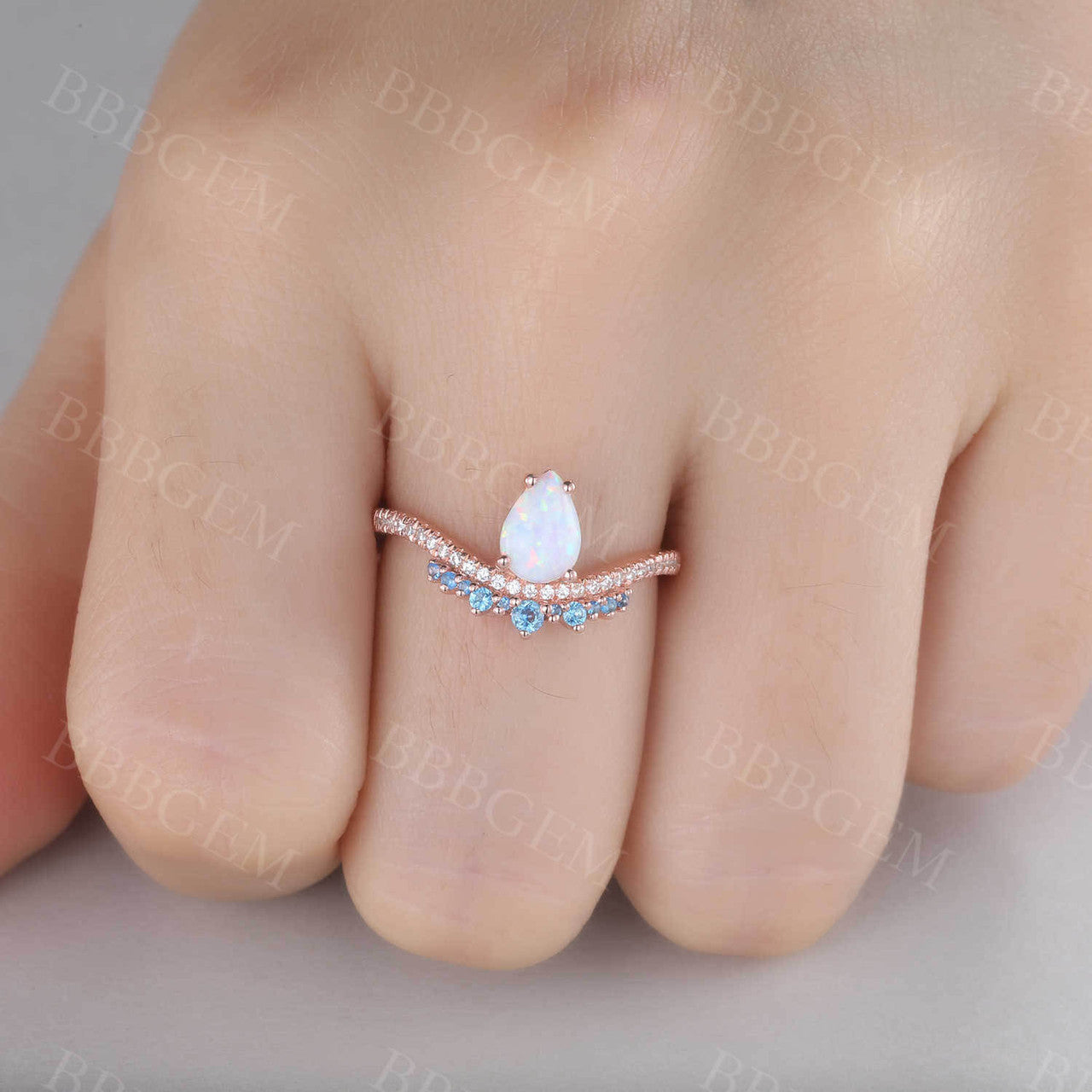 White Opal Diamond Engagement Ring - Blue Topaz October Birthstone Ring - Promise & Anniversary Gift for Her - Perfect for Proposals, Weddings & Special Occasions