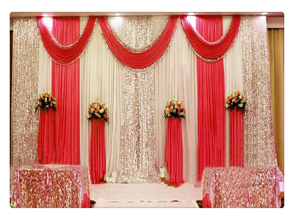 Elegant Bright Red Swag Silk Fabric Curtain - 20x10ft Wedding Backdrop for Stage Decorations, Birthday Parties & Special Events | Perfect for Ceremony Aisle, Photo Booth & Reception Decor