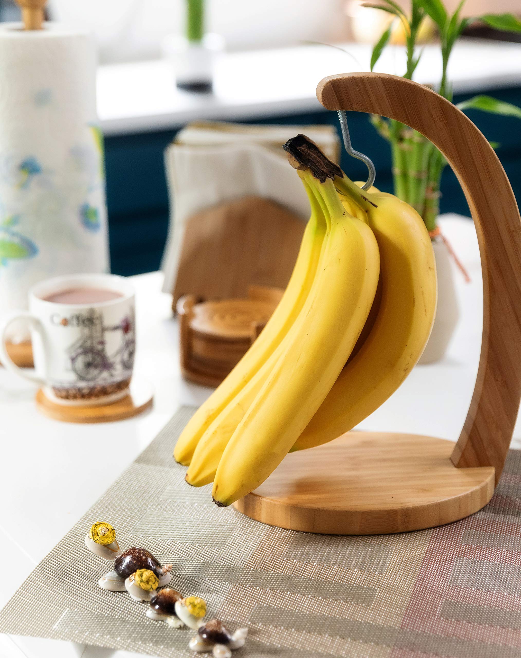 Premium Bamboo Banana Holder & Paper Towel Stand - Natural Eco-Friendly Kitchen Organizer for Fruits and Towels | Perfect for Countertop, Pantry, and Dining Table Decor