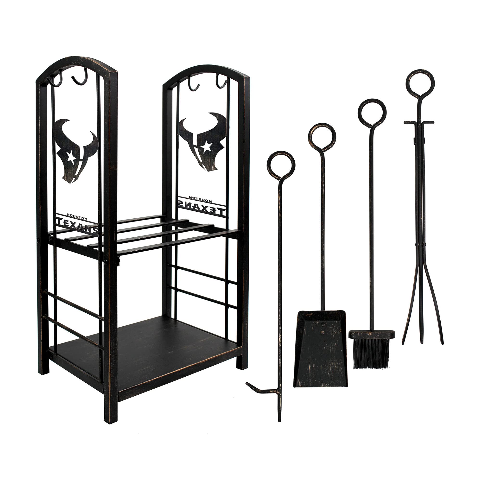 Denver Broncos Fireplace Wood Holder & Tool Set - Imperial Brown NFL Team Logos - Perfect for Game Day Decor, Fireplace Accessories, and Sports Fan Gifts
