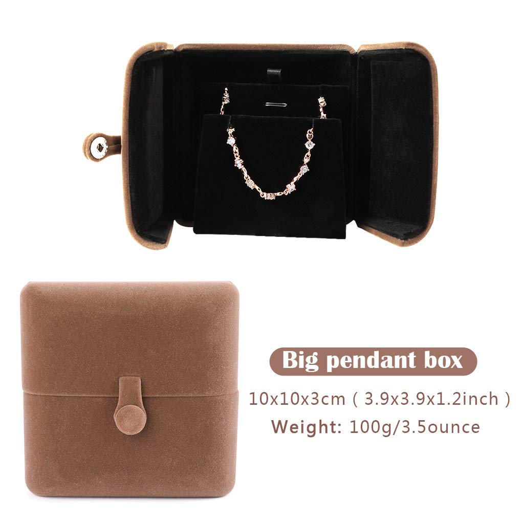 Rolin Roly Velvet Jewelry Box - Flocked Pendant & Bracelet Storage Display Case for Wedding Proposals, Birthdays, Gifts | Soft Brown Wedding Ring Box, Jewelry Organizer for Necklaces & Earrings