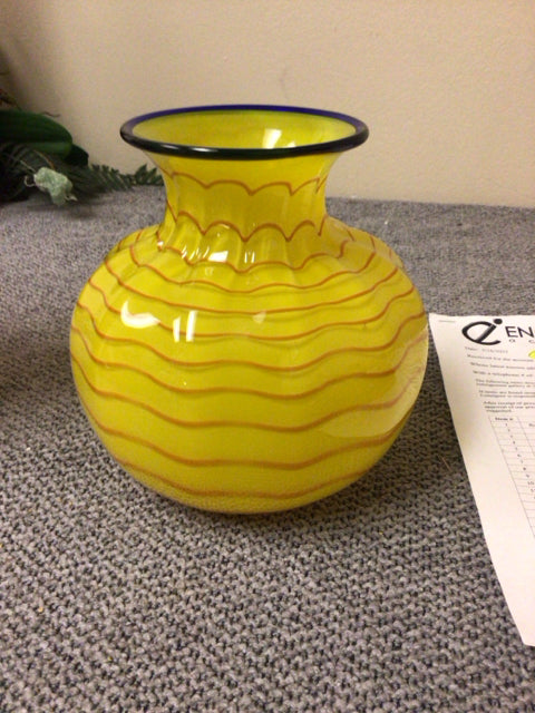 6 5/8 Inch Handcrafted Yellow & Orange Art Glass Vase - Elegant Home Decor for Centerpieces, Wedding Decorations & Living Room Accents