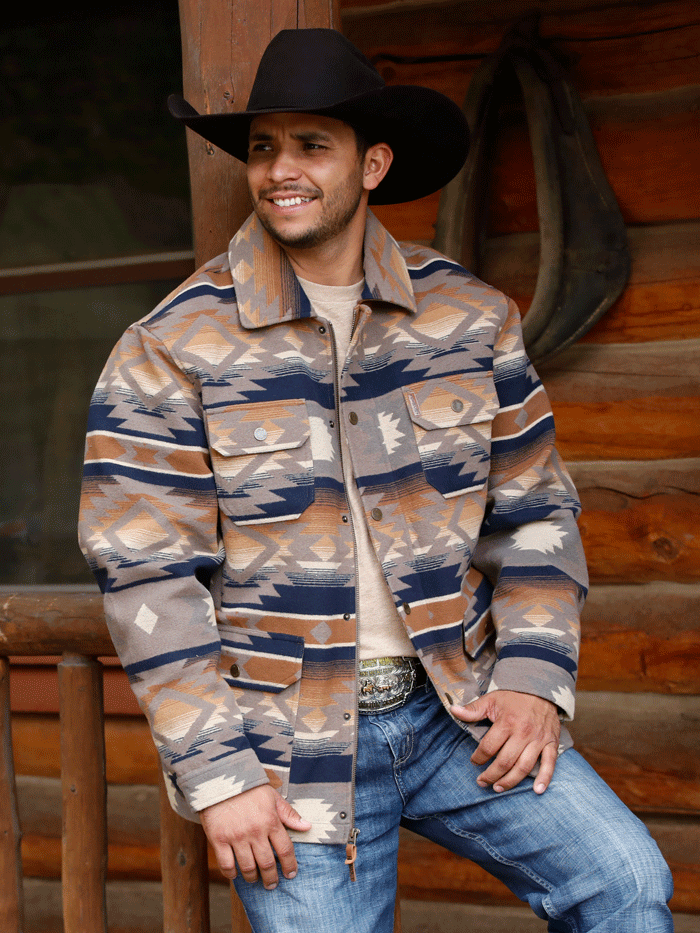Men's Southwestern Print Frontier Coat - MWJ1572003 | Brown Western Jacket for Cowboy & Outdoor Enthusiasts | Perfect for Rodeo, Camping & Country Events