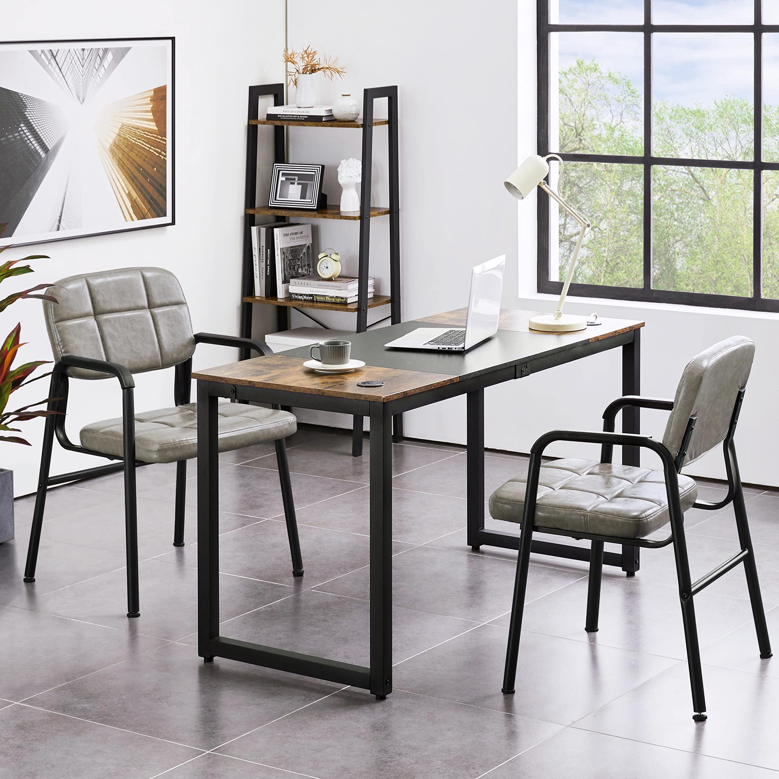 Yaheetech 6-Piece Office Guest Reception Chairs Set - Leather Waiting Room Executive Chairs with Ergonomic Upholstered Design & Metal Frame - Gray - Perfect for Office Lobbies, Conference Rooms, and Reception Areas