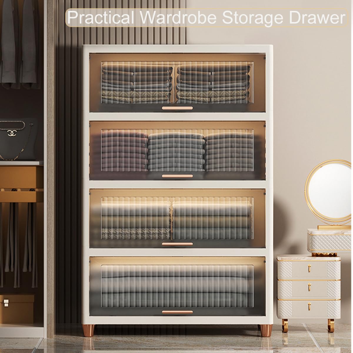 Clear Plastic Storage Bins with 4 Drawers - Flip Open Organizer Tower for Home & Office, 25.6