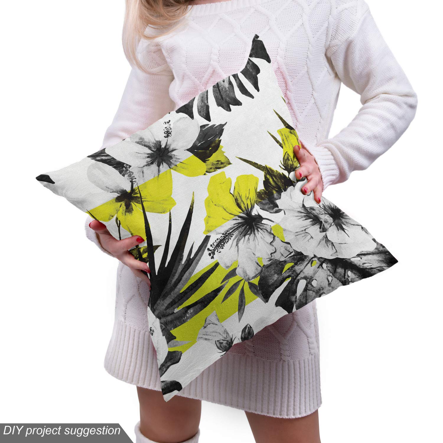 Ambesonne Floral Fabric by The Yard - Modern Hibiscus Buds & Blossoms Design - 10 Yards Charcoal Grey Yellow - Upholstery & Home Decor Fabric for Sofa, Curtains, Pillows, Table Runners & DIY Craft Projects