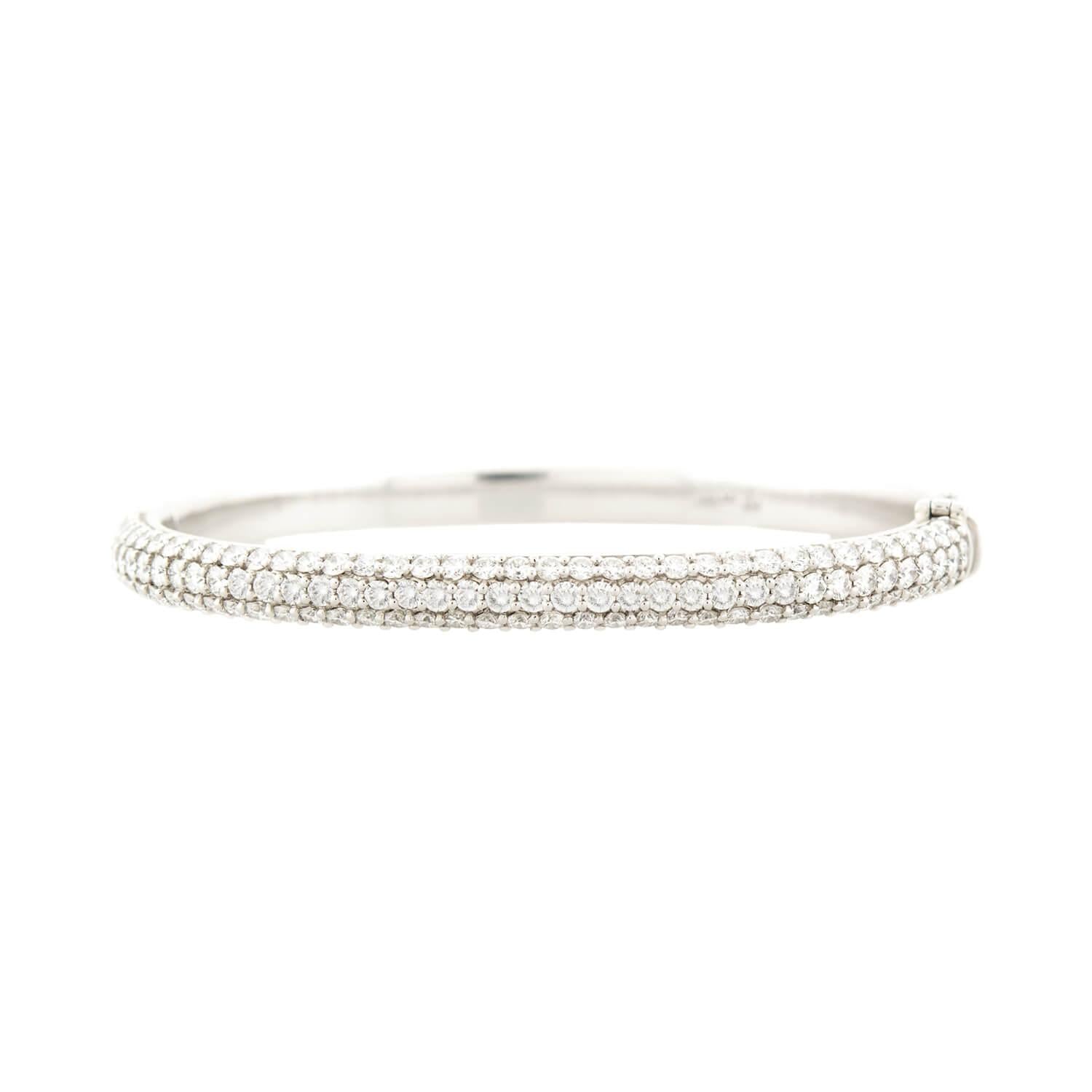 Estate Platinum Pave Diamond Bangle Bracelet for Women - Vintage Luxury Jewelry Gift for Anniversary, Wedding & Special Occasions