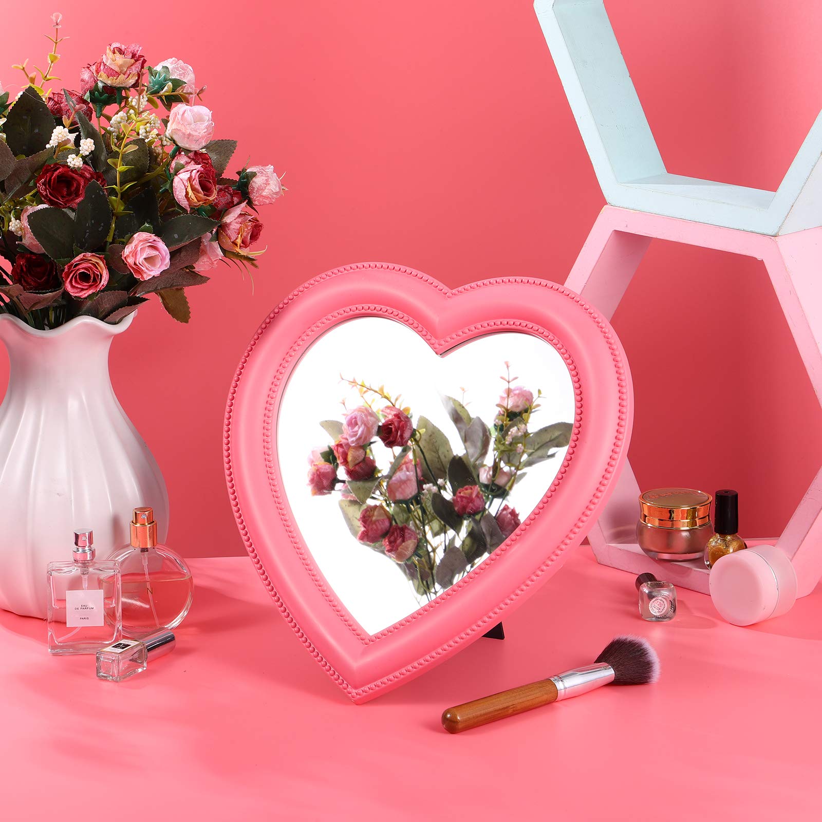 10-Inch Heart Shaped Vanity Mirror - Adjustable Tabletop Makeup Mirror with LED Lights for Bedroom, Bathroom & Dressing Room | Portable Cosmetic Mirror for Home & Travel Use