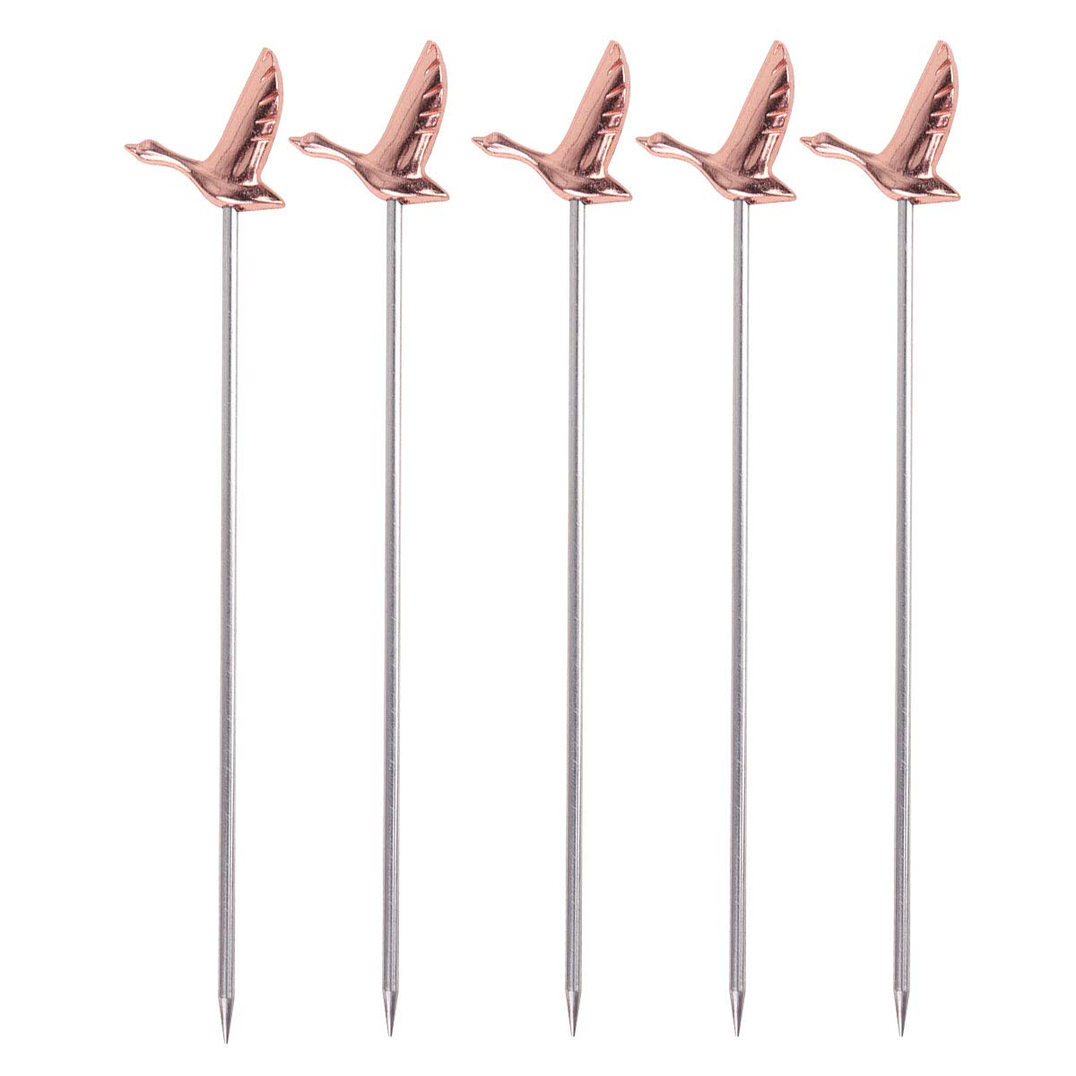 DOITOOL 5-Piece Stainless Steel Cocktail Spears - Greylag Shape Fruit Forks, Salad Picks & Dessert Forks Set (Rose Gold) | Perfect for Cocktail Parties, Fruit Platters, Dessert Serving & Charcuterie Boards