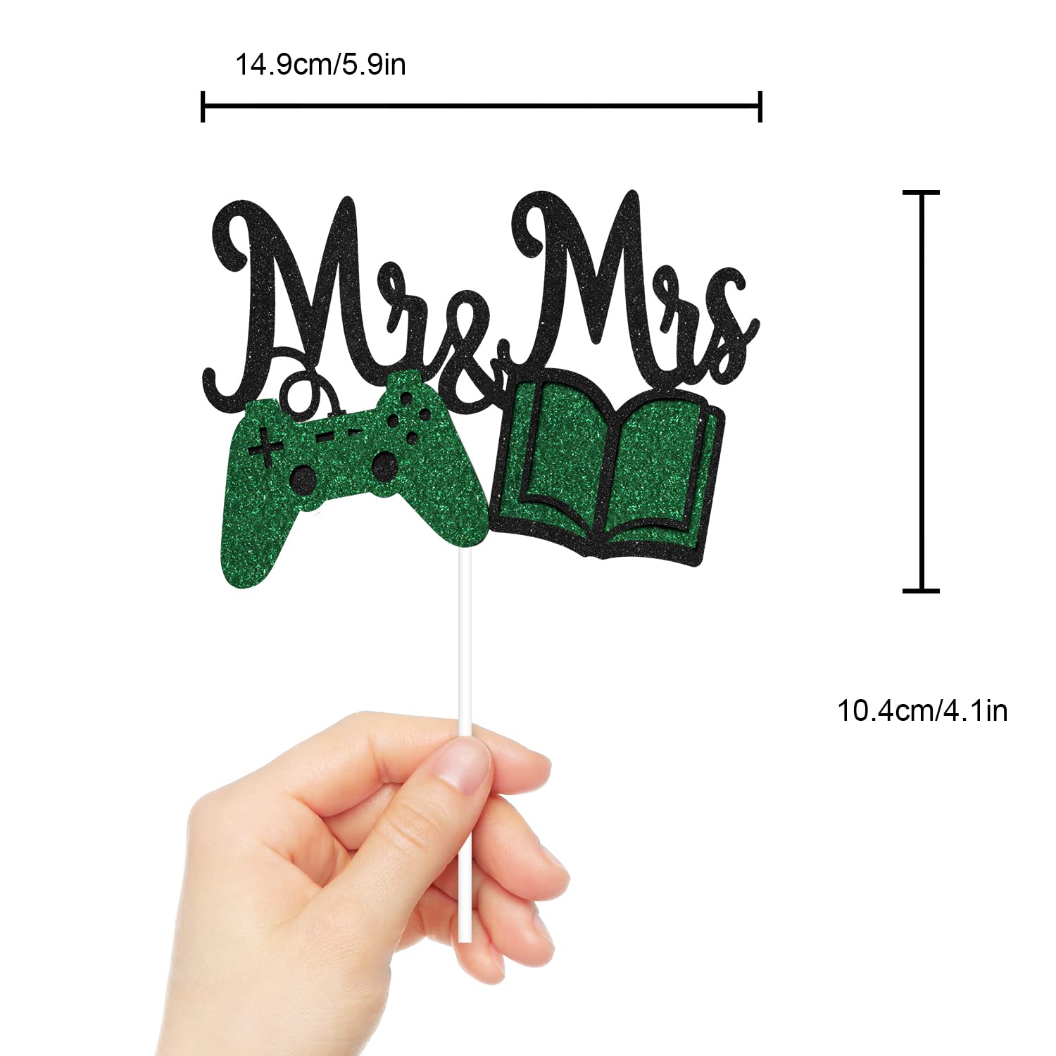 Mr & Mrs Wedding Cake Topper - Glitter Game Controller & Book Design - Funny Bridal Shower & Engagement Party Decoration - Perfect for Gamer Couples Wedding Cakes