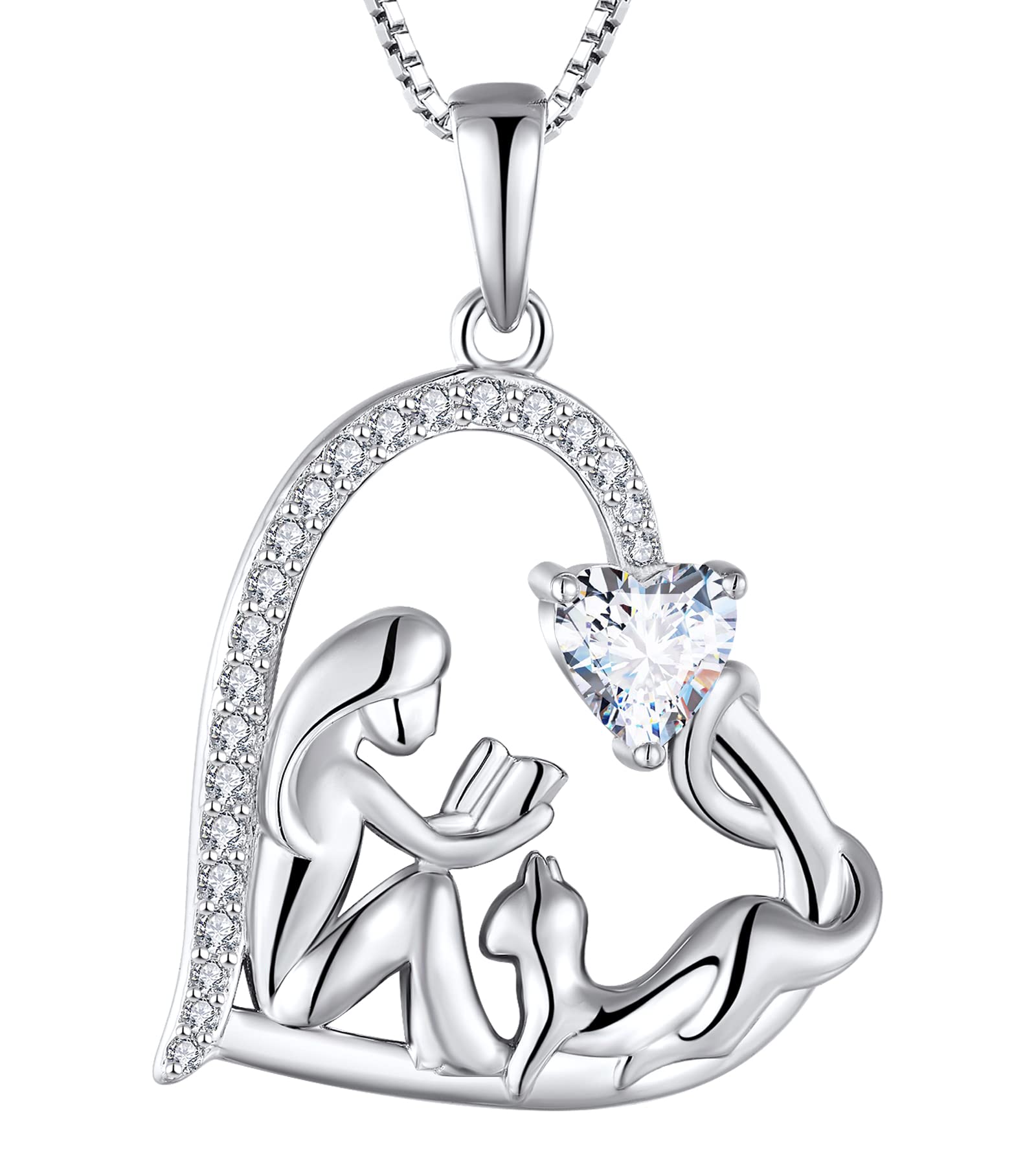 925 Sterling Silver Cat Necklace for Women - Elegant Heart Pendant with Filigree Moon Charm | Perfect Gift for Girls, Birthday & Valentine's Day | Everyday Wear & Special Occasions