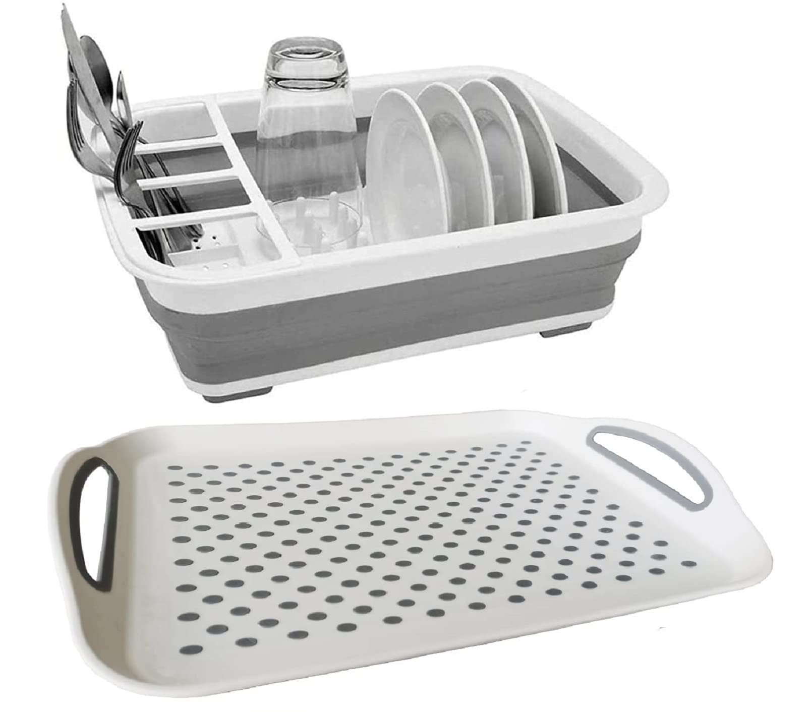 Foldable Collapsible Dish Drying Rack with Drain Board - Space Saving Kitchen Organizer for Silverware, Utensils & Dishes - Perfect for Small Apartments, RVs & Camping