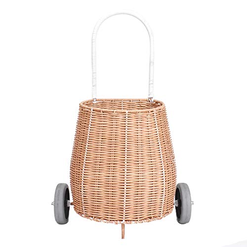 CKMSYUDG Rattan Baby Stroller with Large Shopping Basket - Lightweight & Durable for Toddlers & Infants - Perfect for Shopping, Walks & Outdoor Adventures (Brown)
