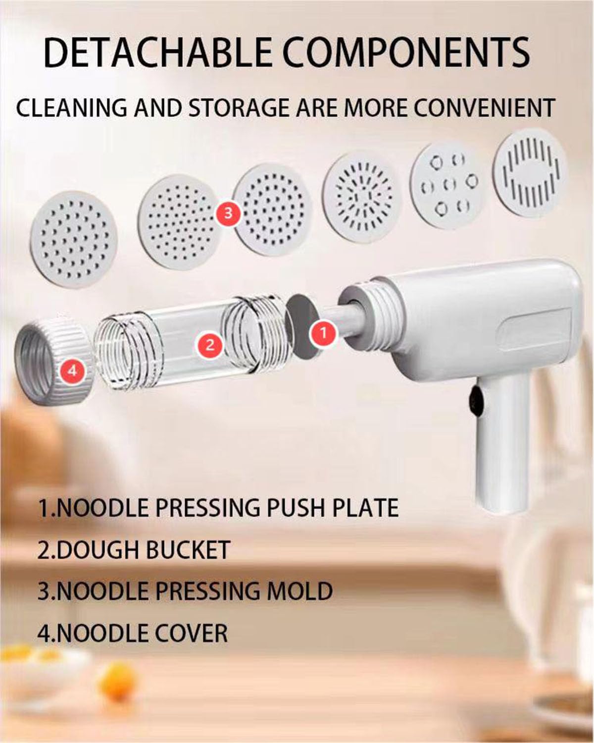 6-in-1 Electric Pasta Maker Machine - Cordless Handheld Noodle Press with Molds for Home Kitchen