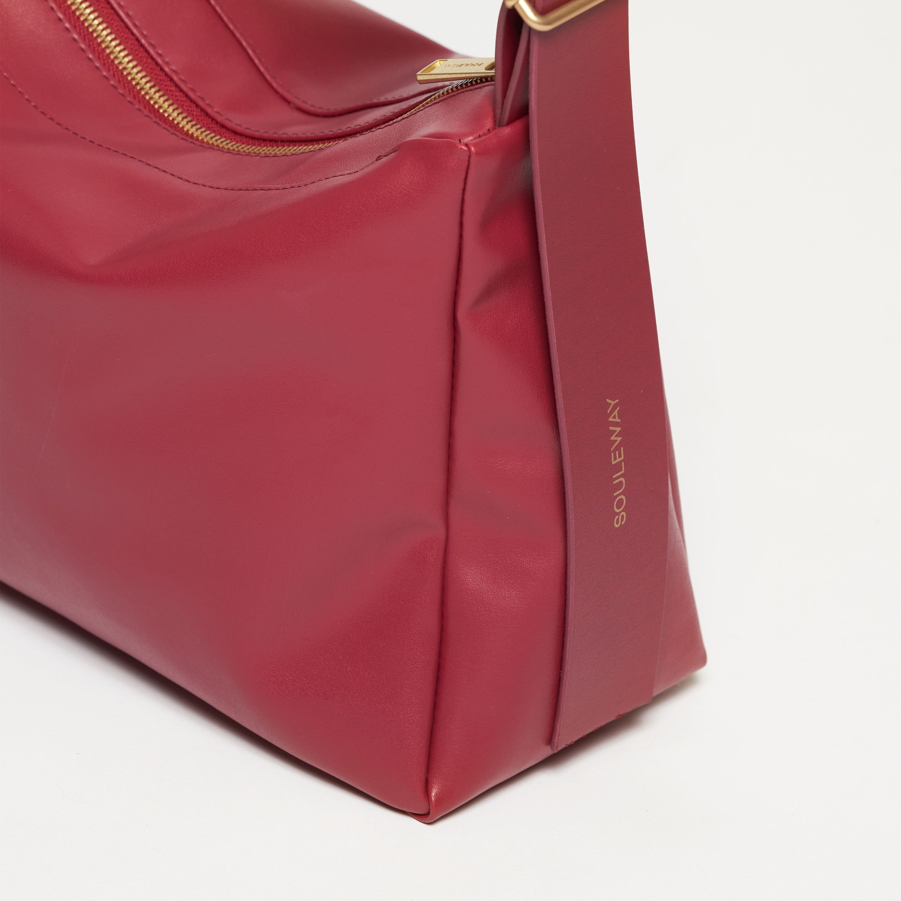 Oleatex Vegan Olive Leather Slouchy Shoulder Bag for Women - Cherry Red Crossbody Purse | Eco-Friendly Fashion Accessory for Work, Travel & Everyday Use