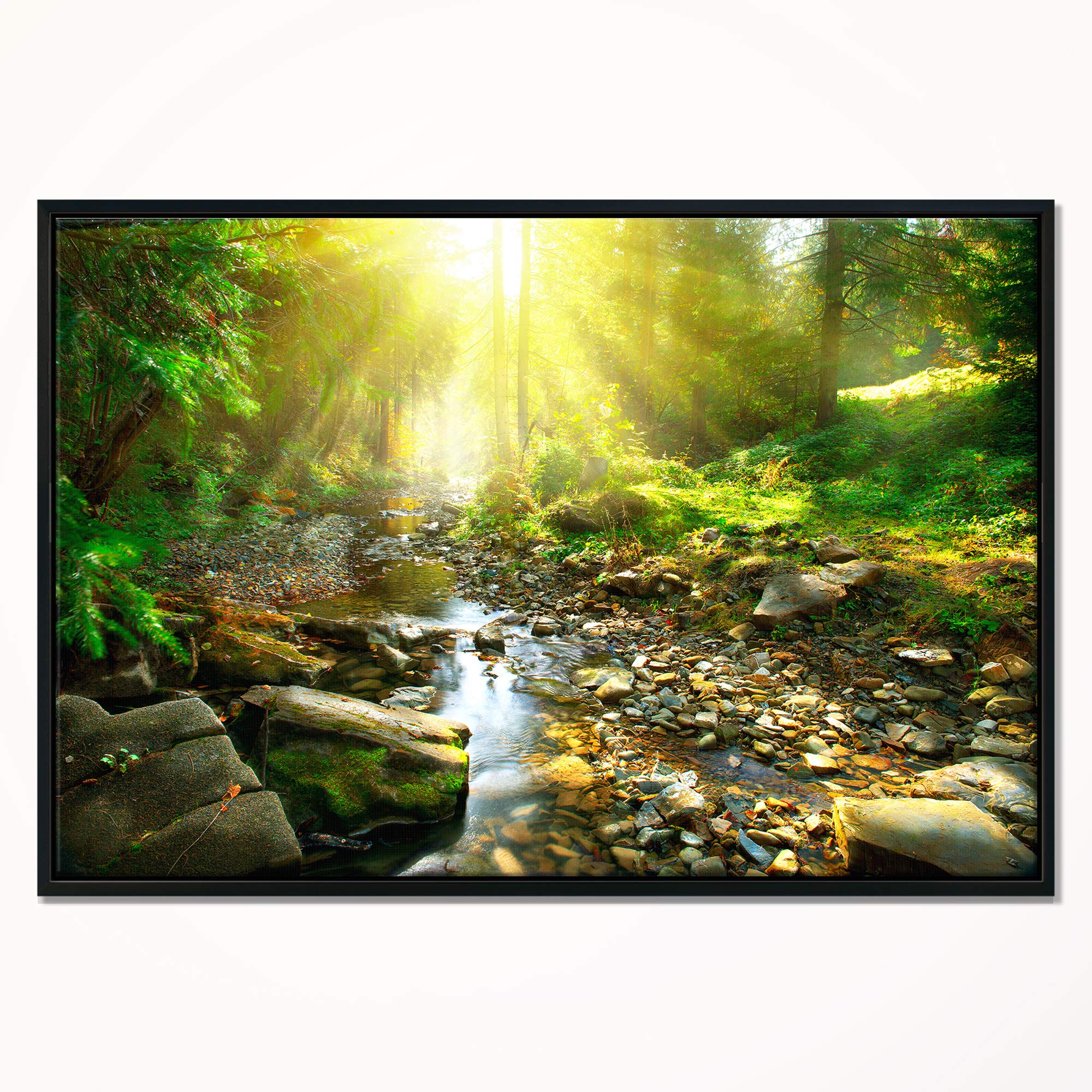 Forest Mountain Stream Landscape Photography - Framed Canvas Wall Art Print for Living Room, Bedroom & Office Decor