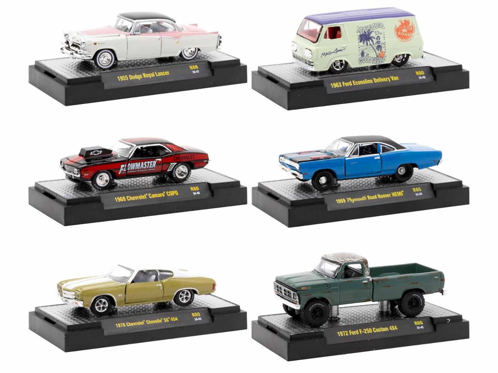 Limited Edition M2 Machines 1/64 Diecast Model Cars - Set of 6 Vintage Auto Meets Vehicles in Display Cases (Release 80) - Perfect for Collectors, Display Shelves & Car Enthusiast Gifts