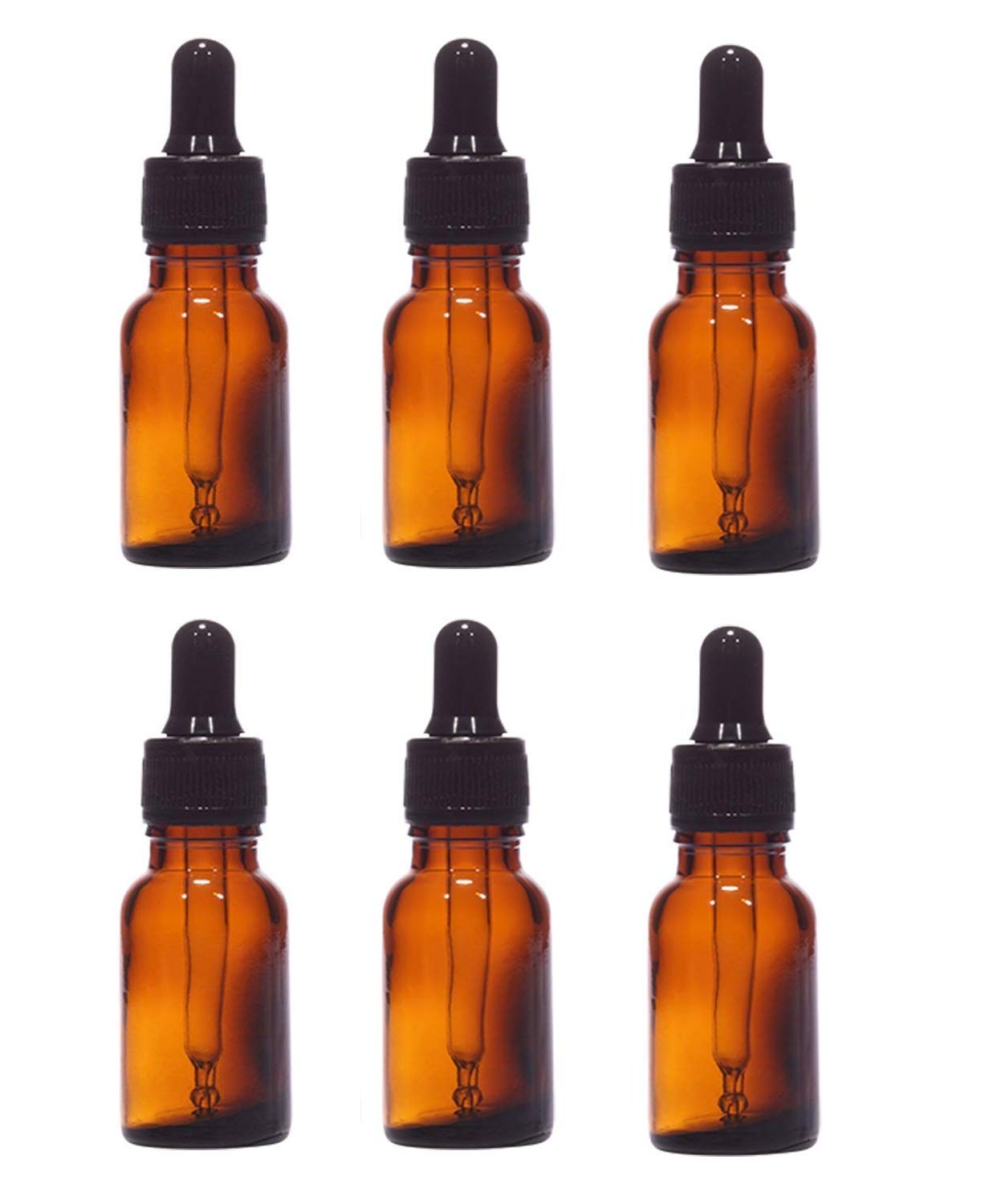 6-Pack 15ml Amber Glass Essential Oil Bottles with Dropper - Leak Proof Refillable Cosmetic Containers for Aromatherapy, DIY Blends & Travel Samples