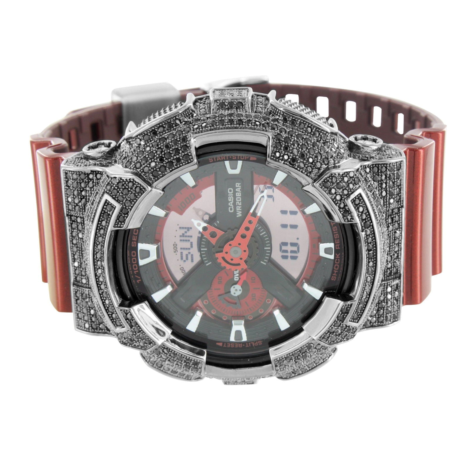 G Shock GA110NM-4A Red Metallic Men's Watch with Black Lab Diamond Bezel - Rugged Digital Sports Watch for Outdoor Adventures, Workouts & Everyday Wear