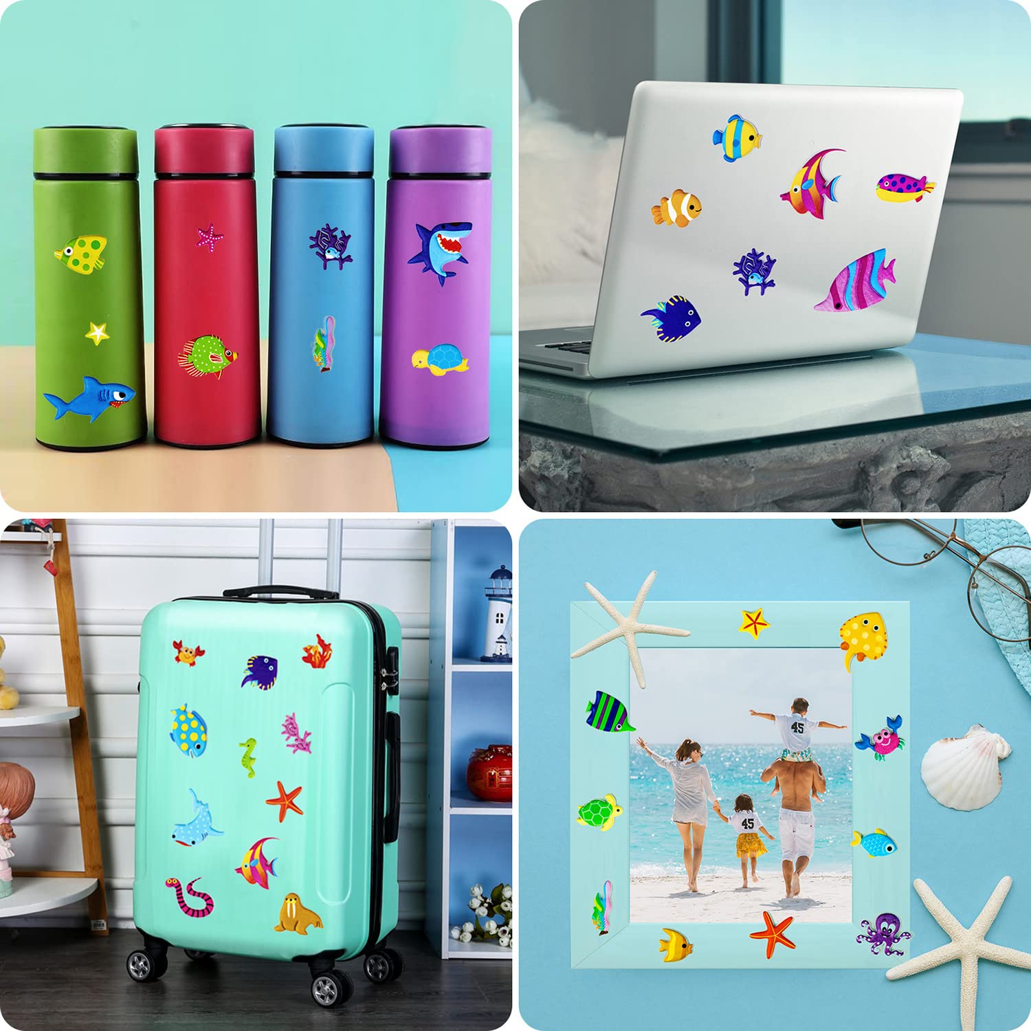 3D Puffy Fish Stickers for Kids & Toddlers - 8 Sheets, 400+ Waterproof Reusable Ocean Animal Stickers for Scrapbooking, DIY Crafts, Party Favors - Perfect for Classroom Activities, Baby Shower Decorations & Underwater Theme Parties