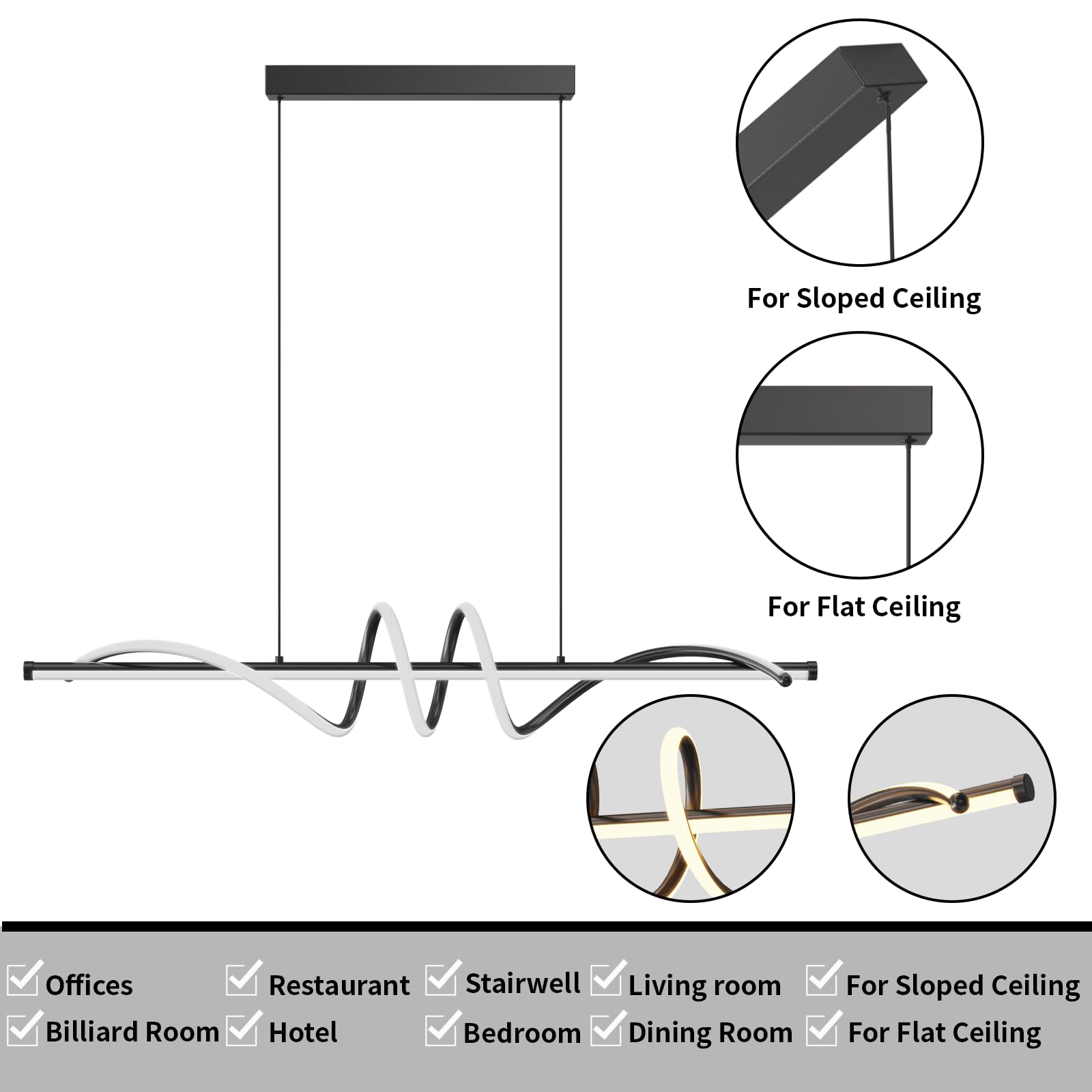 Modern LED Pendant Light Fixture - 39 Inch Dimmable Chandelier with Remote Control, 3000K-6000K Adjustable Color Temperature, Aluminum Hanging Light for Kitchen Island, Dining Room, Billiard Table | Energy-Efficient Home & Commercial Lighting Solution