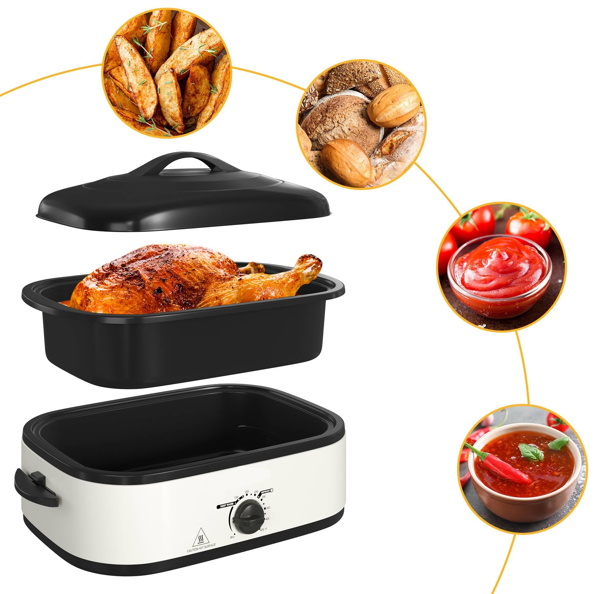 14 Quart Electric Roaster Oven with Self-Basting Lid & Stainless Steel Pan - Perfect for Thanksgiving Turkey, Holiday Roasts, and Large Family Gatherings