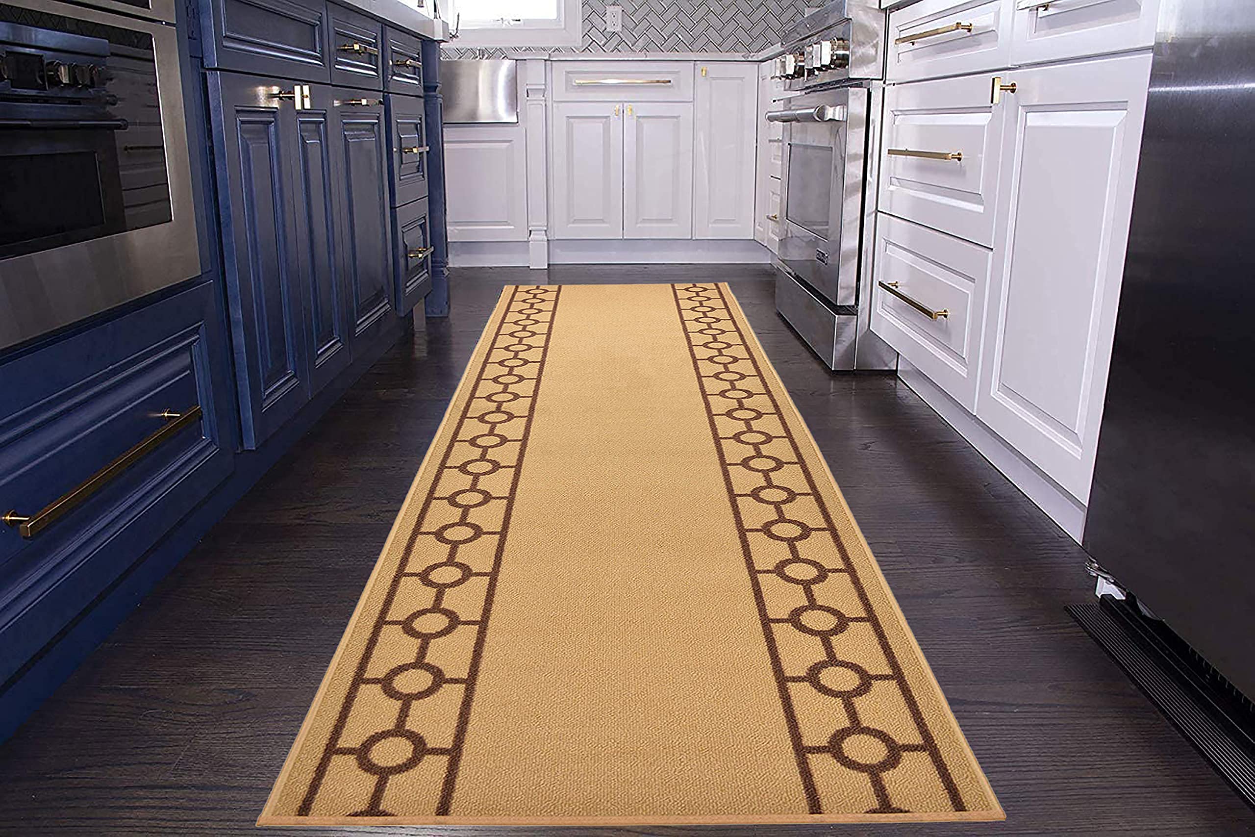 Custom Size Runner Rug with Chain Border Design - Extra Long Non-Slip Hallway Runner (31.5