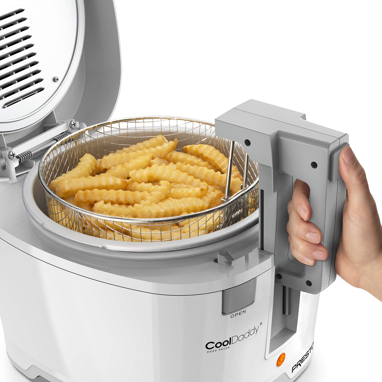 Presto 05443 CoolDaddy Cool-Touch Deep Fryer - White - Safe & Easy Home Cooking for Fried Chicken, French Fries & More