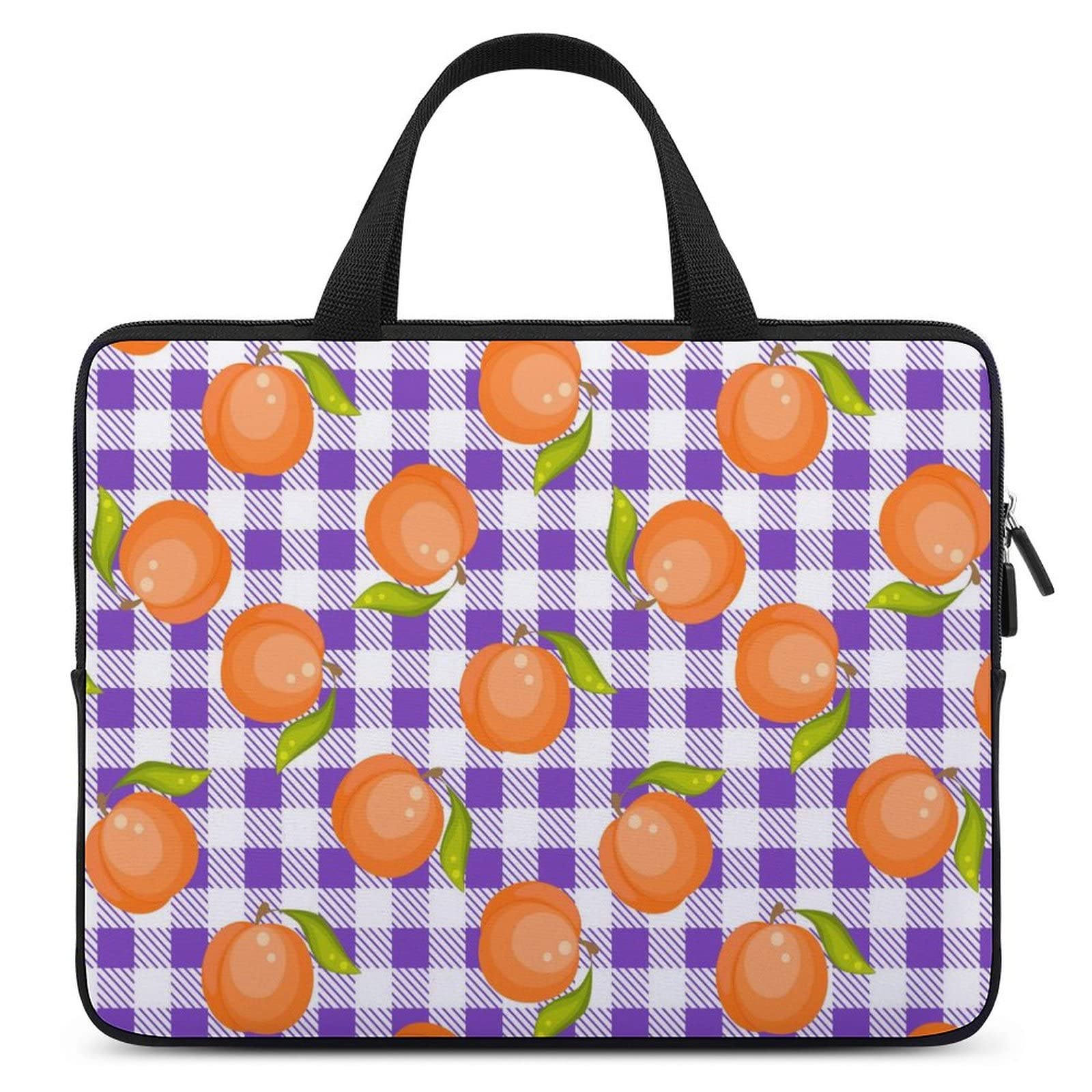 Tartan Plaid with Peaches Waterproof Laptop Bag | Slim Business Casual Computer Briefcase for Work, Travel & School