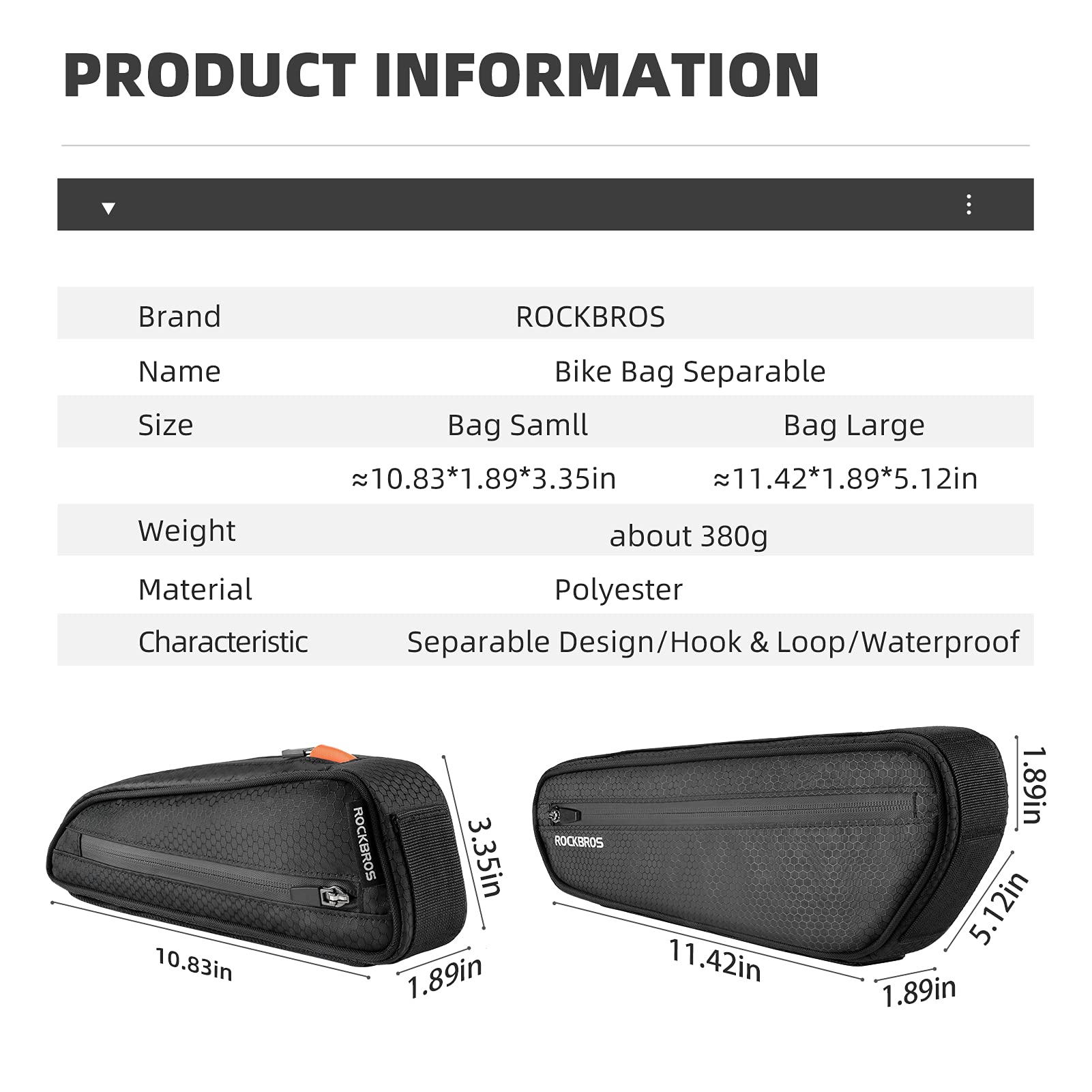 ROCKBROS Waterproof Bike Frame Bag - Triangle Saddle Bag for MTB & Road Bikes - Durable Cycling Accessories for Commuting, Mountain & Road Biking