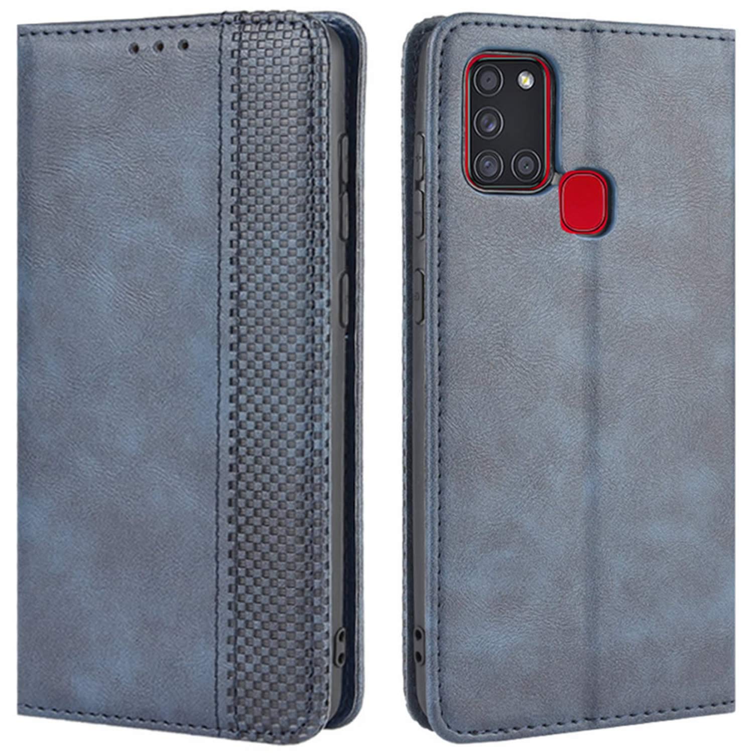 HualuBro Samsung Galaxy A21S Case - Retro PU Leather Shockproof Wallet Flip Cover with Card Slots & Magnetic Closure | Protective Phone Case for Samsung Galaxy A21S (Blue) | Perfect for Daily Use, Travel & Business Meetings
