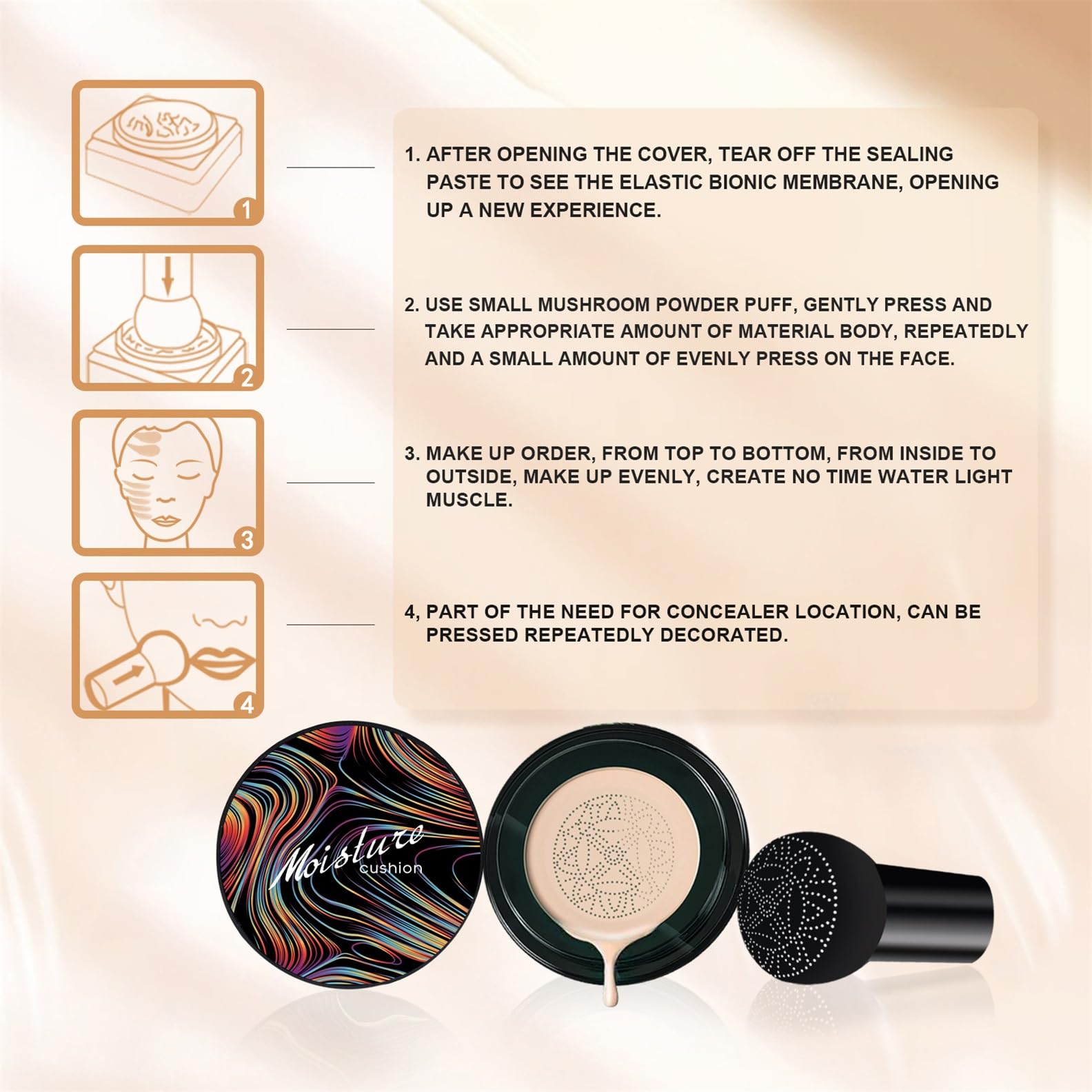 Mushroom Head Air Cushion CC Cream - Long Lasting Matte Concealer & Bright Makeup Base with Collagen | Moisturizing BB Cream Liquid Foundation (3.21oz, Natural) - Perfect for Daily Wear, Photo Shoots & Special Occasions