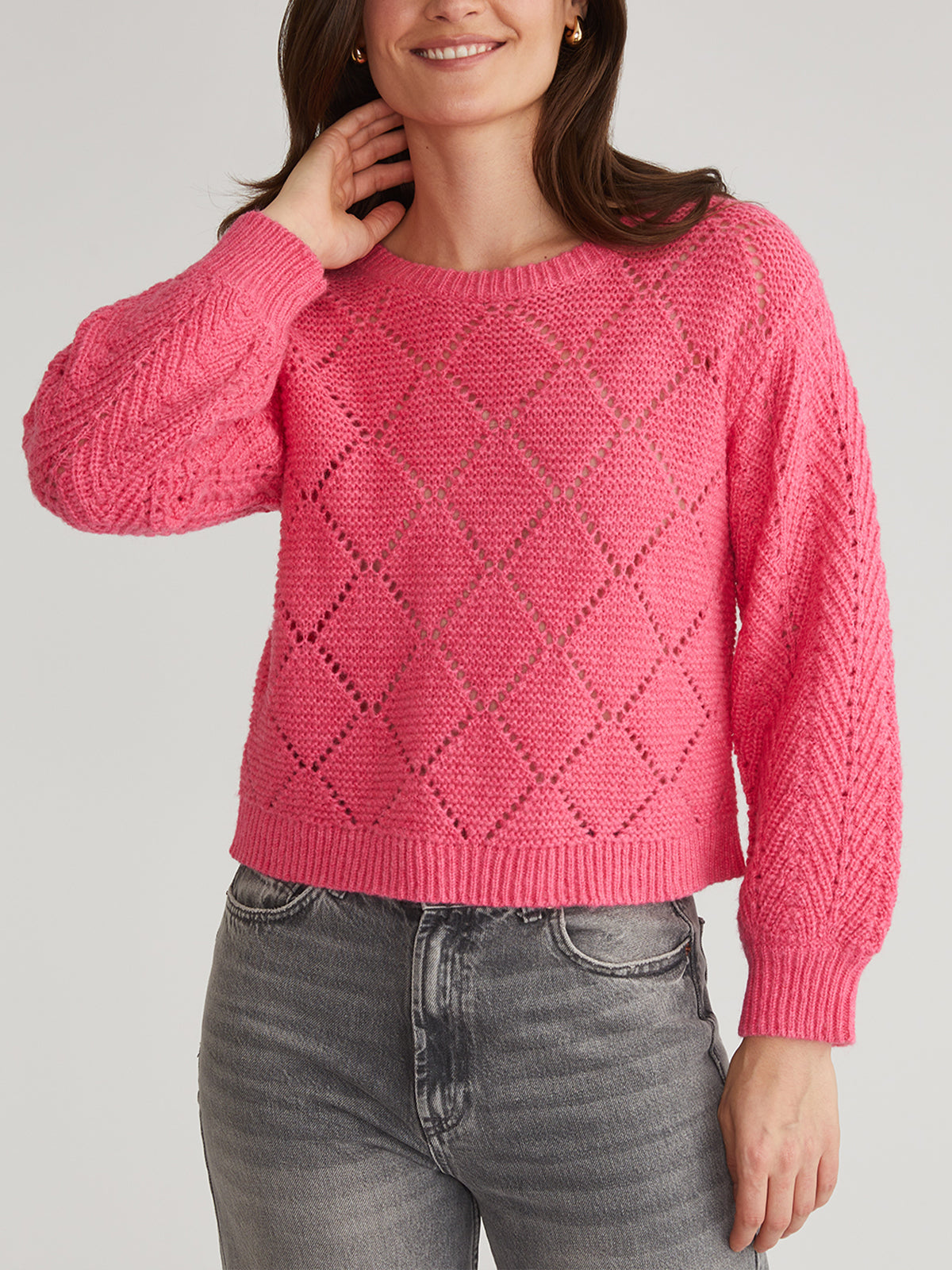 Kelsey Women's Pointelle Knit Pullover Sweater - Soft & Breathable Lace Knit Top for Casual Wear, Layering & Office Outfits
