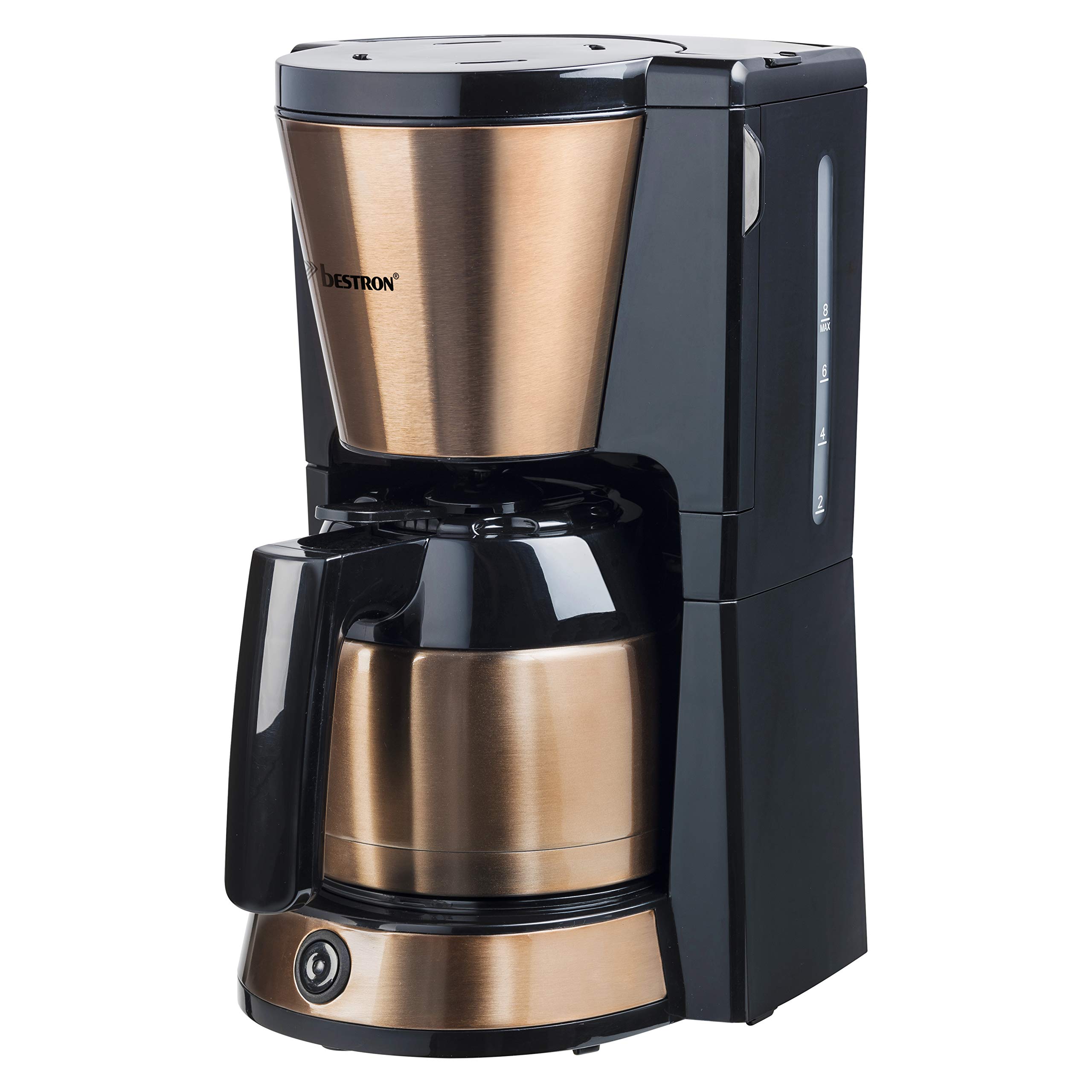 8-Cup Stainless Steel Coffee Maker with Copper Accents - 900W Fast Brewing for Home, Office & Restaurant Use