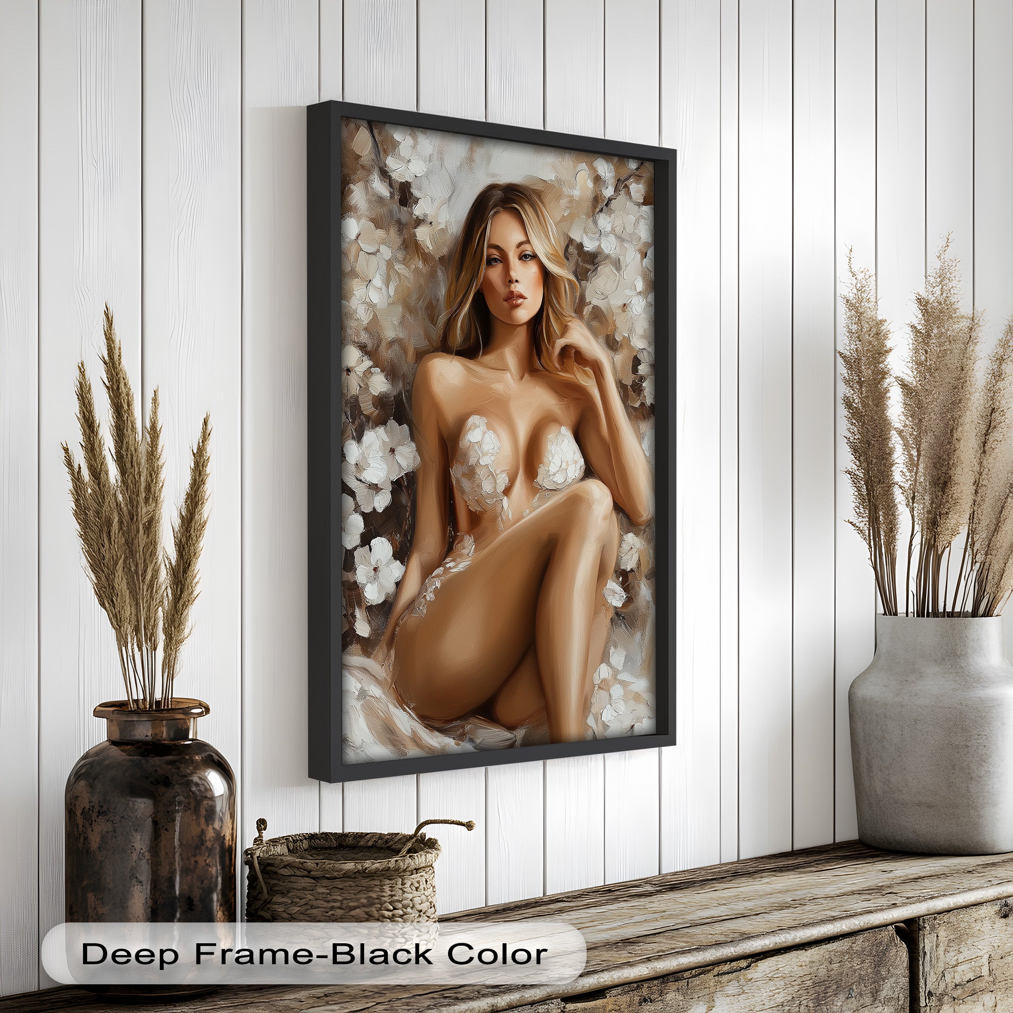 Blossom Muse Romantic Nude Oil Painting - Handmade Canvas Art for Home Decor, Bedroom & Living Room Wall Art