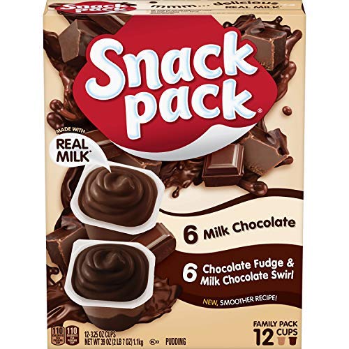 Delicious Snack Pack Chocolate Fudge & Milk Chocolate Swirl Pudding Cups - 3.25 Oz, 12 Count (Pack of 2) - Perfect for Lunchboxes, Office Snacks & Quick Desserts