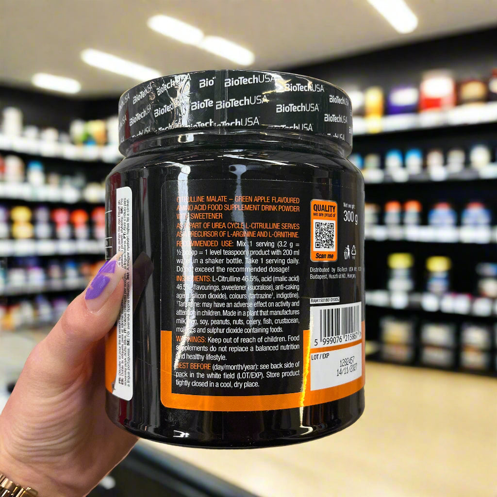 BioTechUSA Citrulline Malate Powder - 300g Green Apple Flavor | Pre-Workout Supplement for Muscle Endurance & Energy Boost | Perfect for Gym, Running & Sports Performance