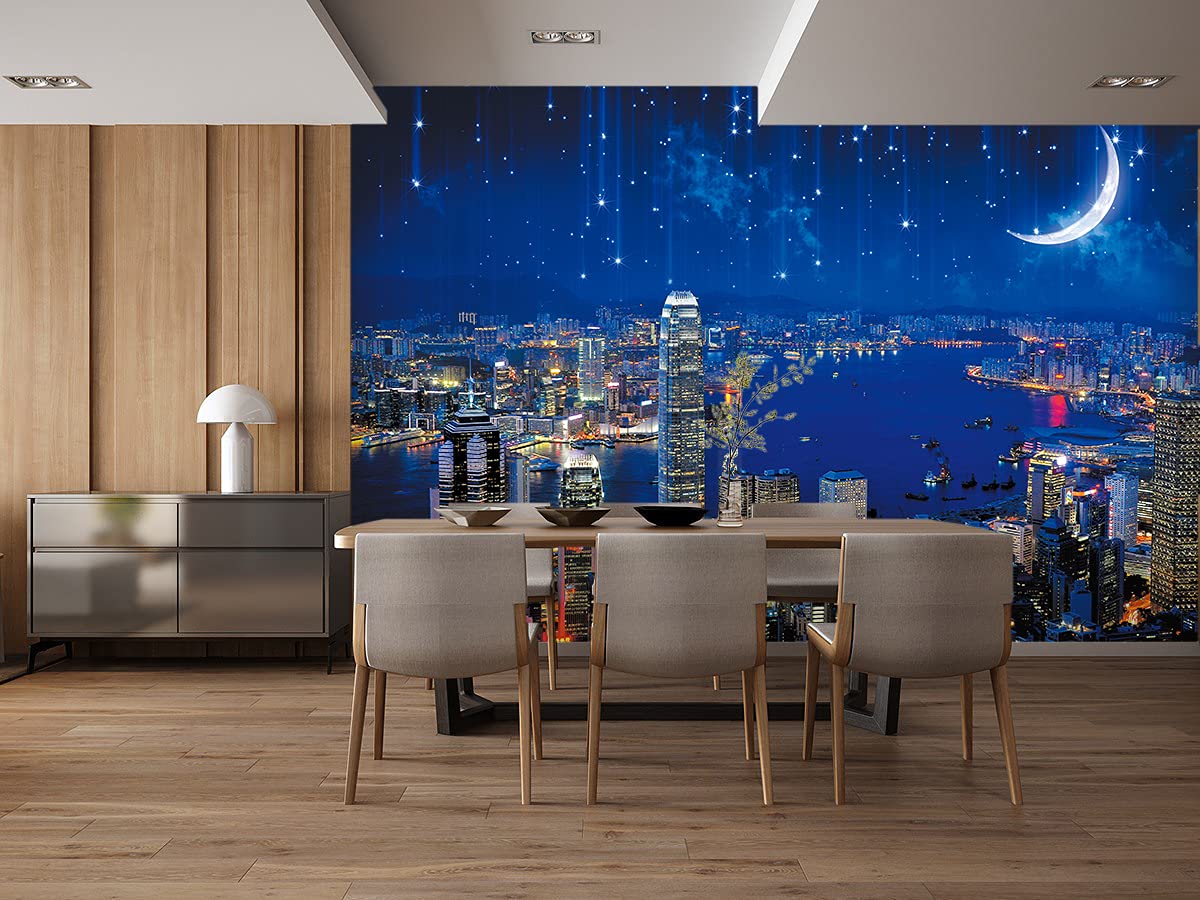 FLFK 3D Peel and Stick Wallpaper - New York City Skyline Night View, Removable Self-Adhesive Wall Mural for Living Room, Bedroom, Office Decor (141.7x98.4 inches) | Perfect for Home Renovation & Interior Design Projects