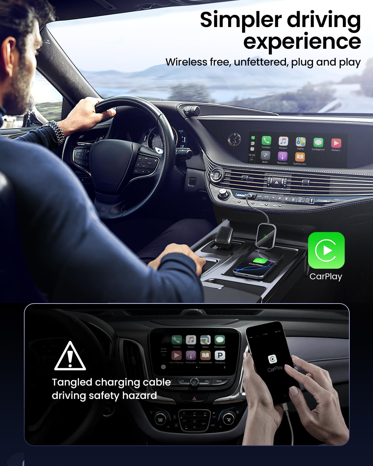Wireless CarPlay Adapter for iPhone - Bluetooth CarPlay Dongle - Convert Wired to Wireless CarPlay - USB-C Wireless CarPlay for Cars 2018+ & Apple iOS 10+ - Perfect for Hands-Free Driving & Seamless Music Streaming