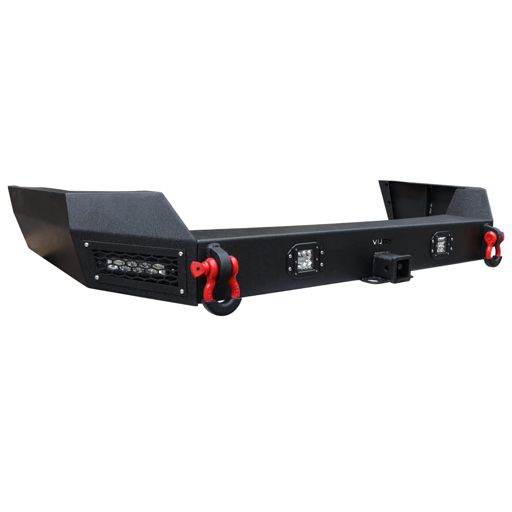 1999-2004 Jeep Grand Cherokee WJ Rear Bumper with Textured Black Finish, 4 LED Lights & D-Ring Tow Hooks - Off-Road Protection & Recovery Accessory for Adventure & Towing