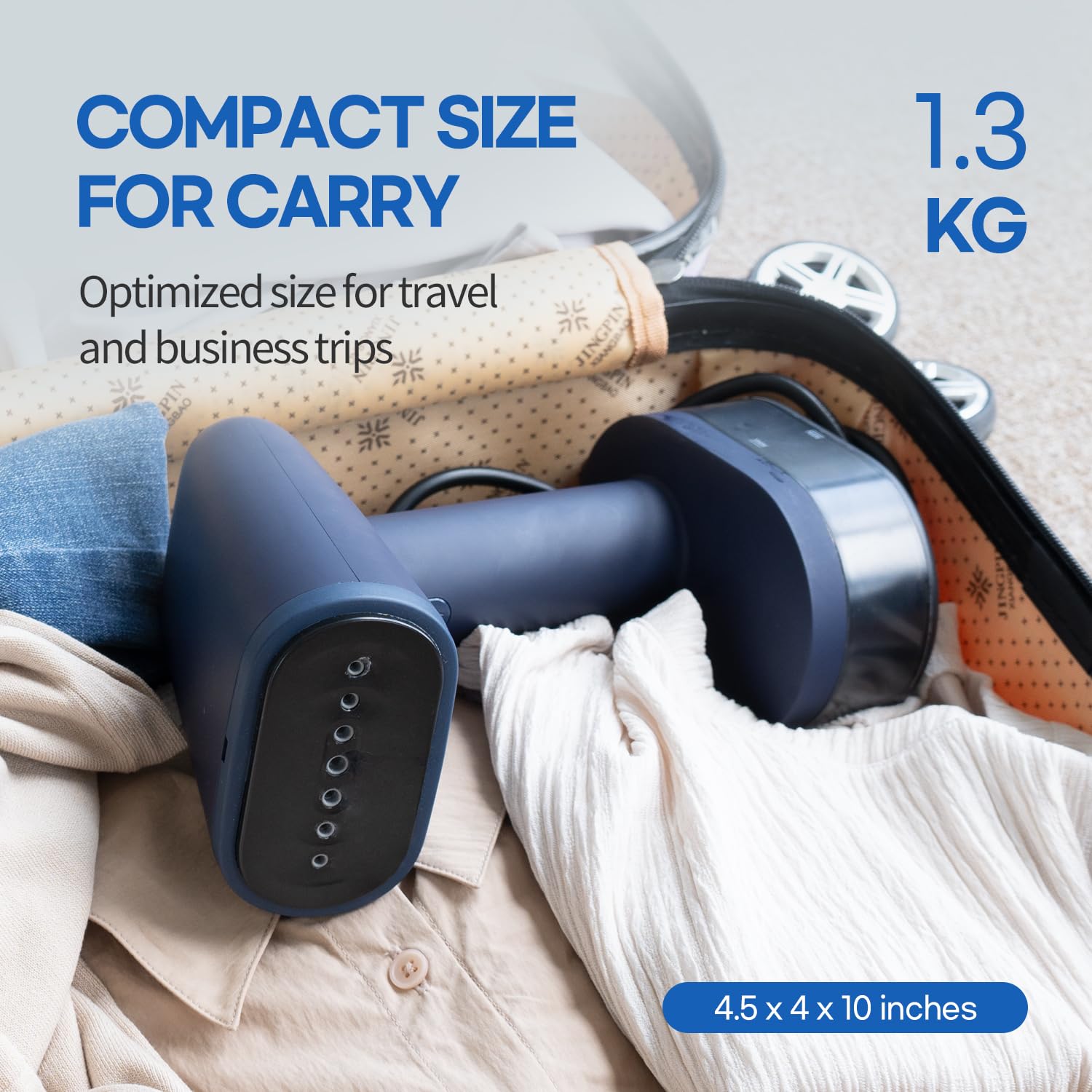 HubiCare 1500W Handheld Clothes Steamer with 250ml Large Water Tank - Portable Fabric Wrinkle Remover for Travel, Home & Office - Compact Garment Steamer for Dresses, Suits & Curtains (Navy, 120V Only)